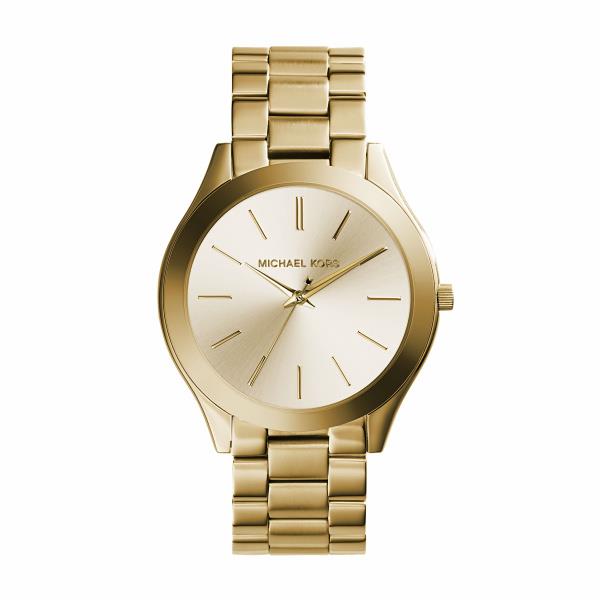 Michael Kors Slim Runway Gold Dial Stainless Steel Strap Ladies Watch MK3179
