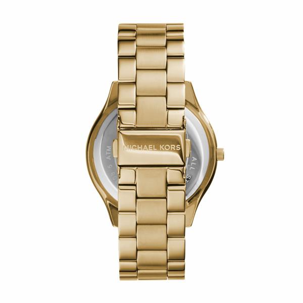 Michael Kors Slim Runway Gold Dial Stainless Steel Strap Ladies Watch MK3179