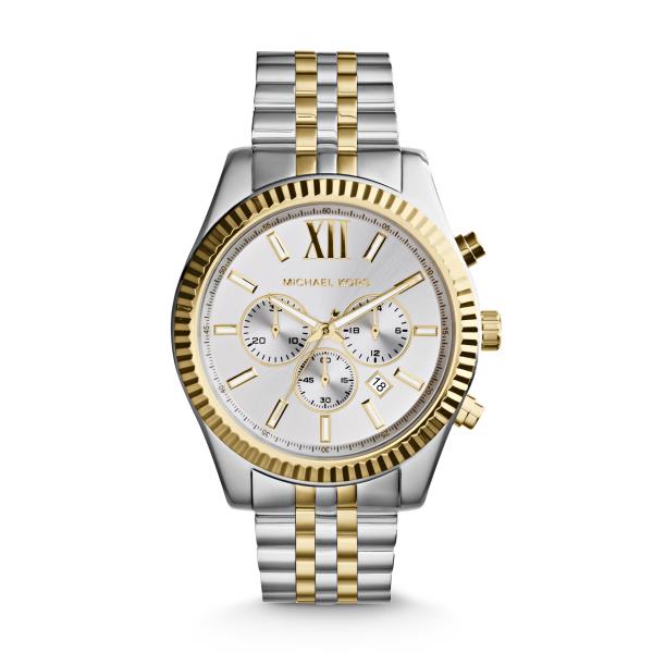 Michael Kors Lexington Chronograph Two-Tone Stainless Steel Bracelet Silver Dial Men's Watch MK8344