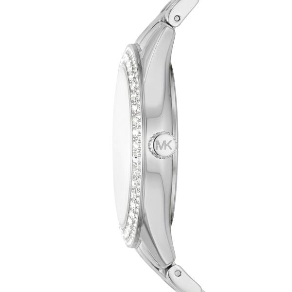 Michael Kors Harlowe Crystal-Embellished Silver-Tone Stainless Steel White Dial Ladies Watch MK4708