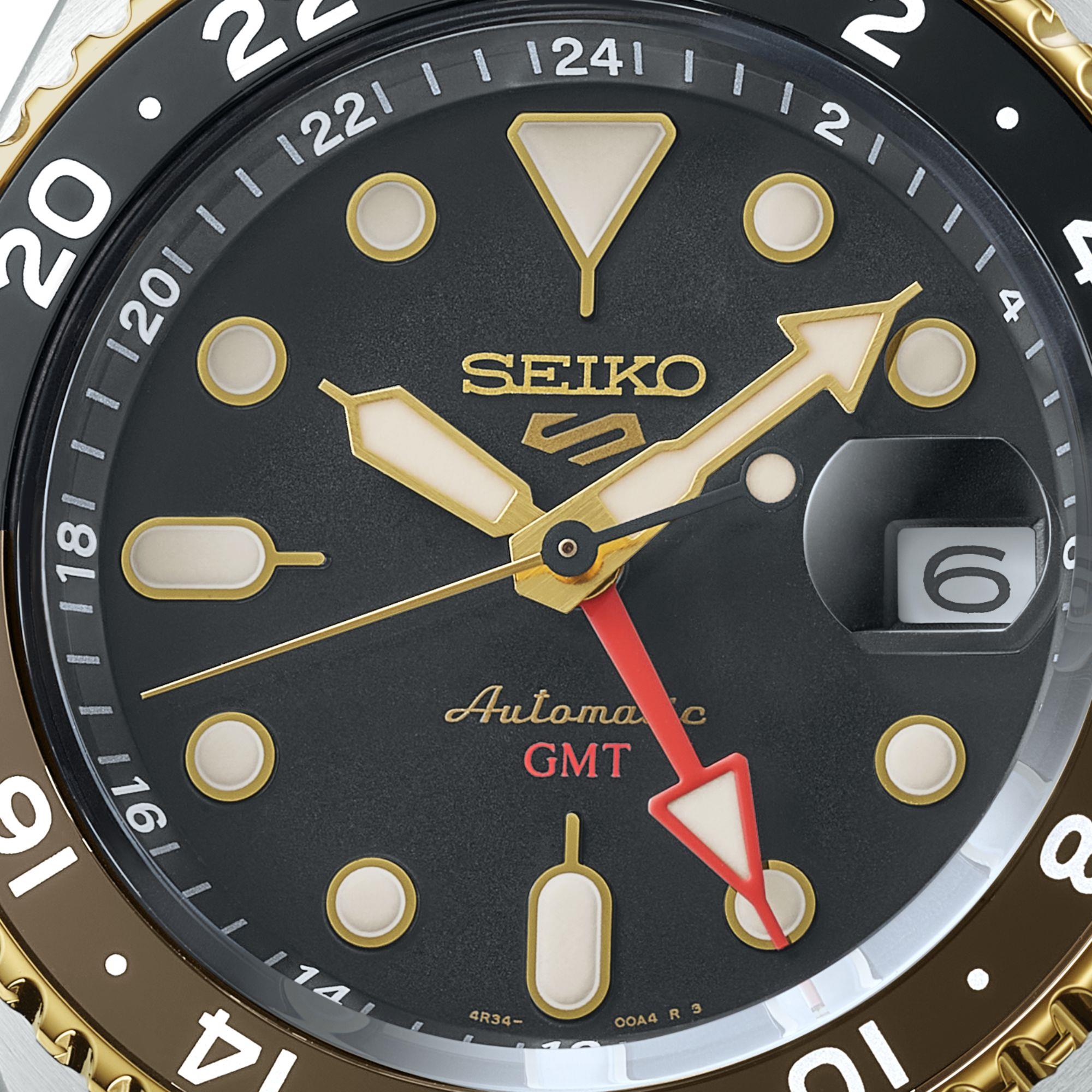 Seiko 5 Sports SKX GMT Mocha Automatic Black Dial Brown Leather Strap Men’s Watch SSK036K1