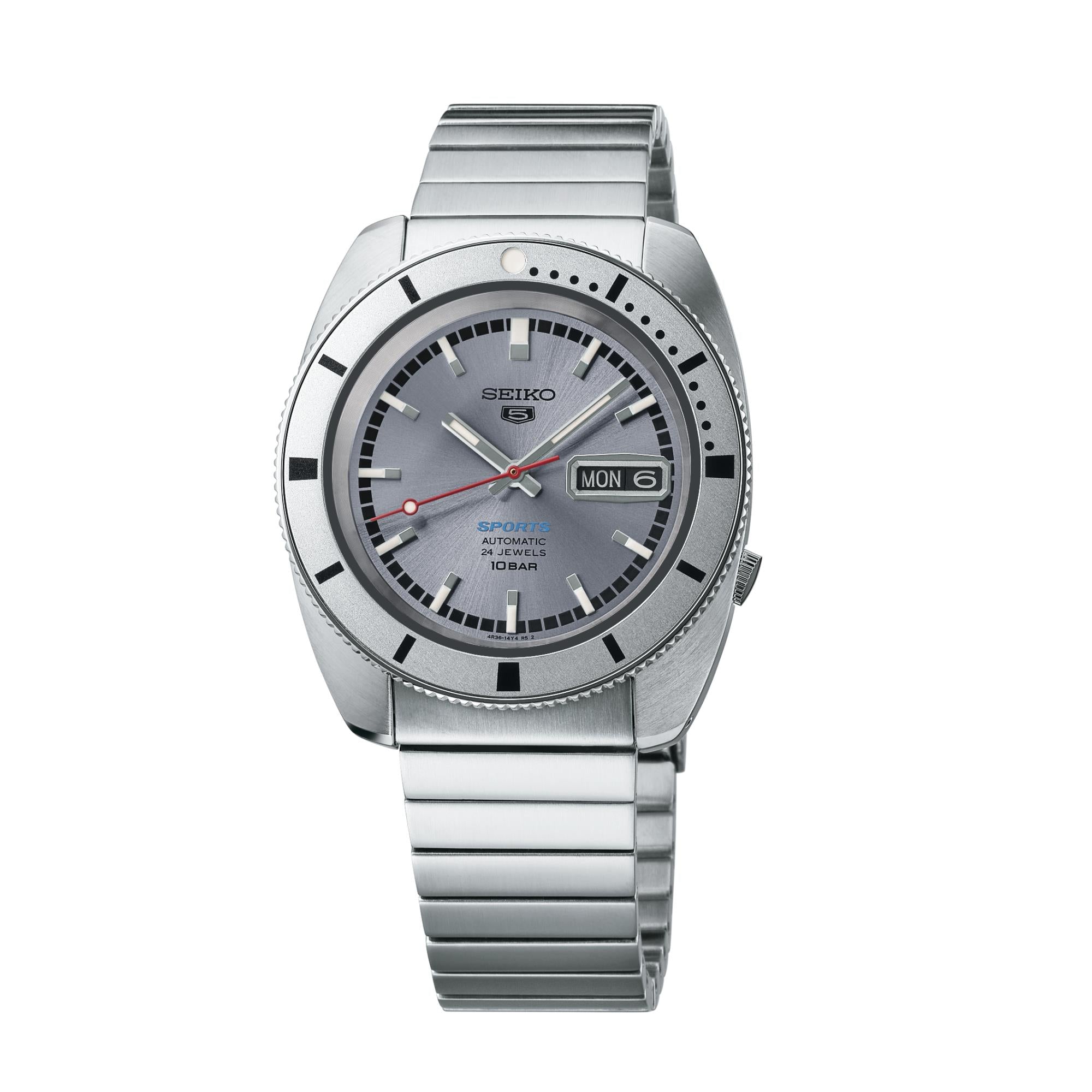 Seiko 5 Sports 'Ash Blue' 1968 Recreation Limited Edition Silver Dial Men's Watch SPRL03K1