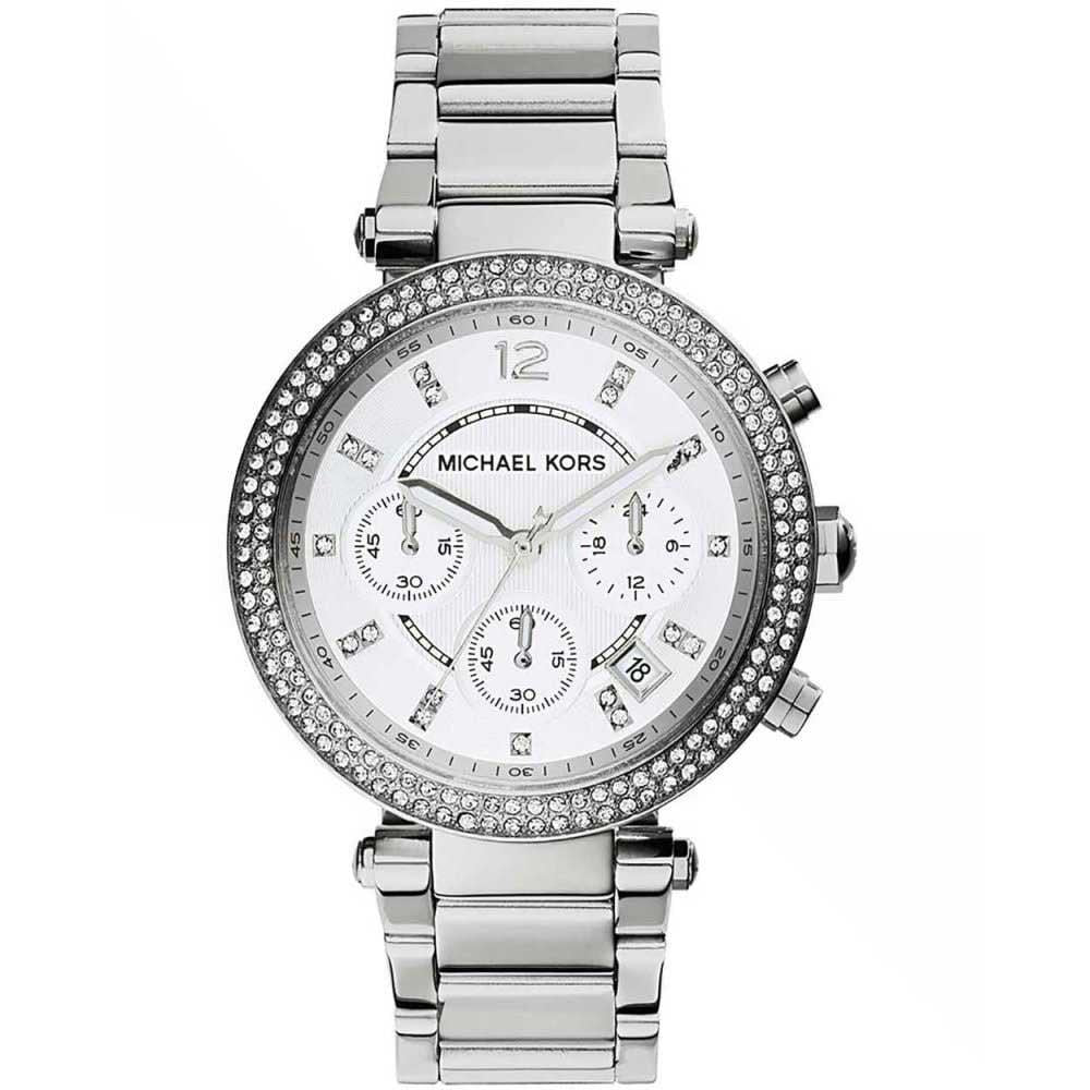 Michael Kors Parker Chronograph White Dial Stainless Steel Bracelet Ladies Watch MK5353