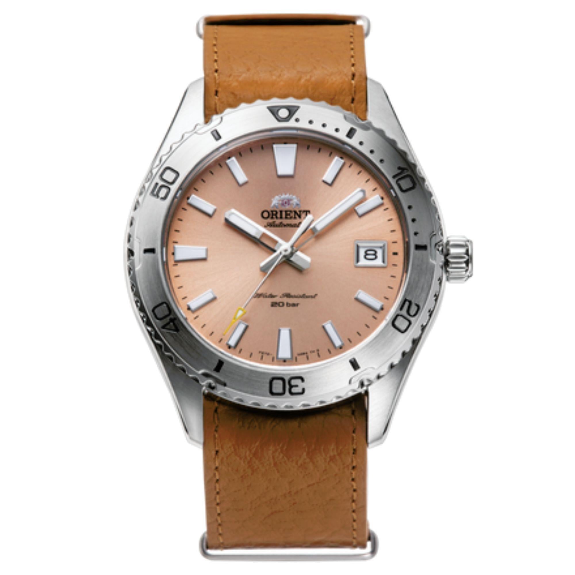 Orient Mako Automatic Orange Dial Leather Strap Men's Watch RA-AC0Q05P10B