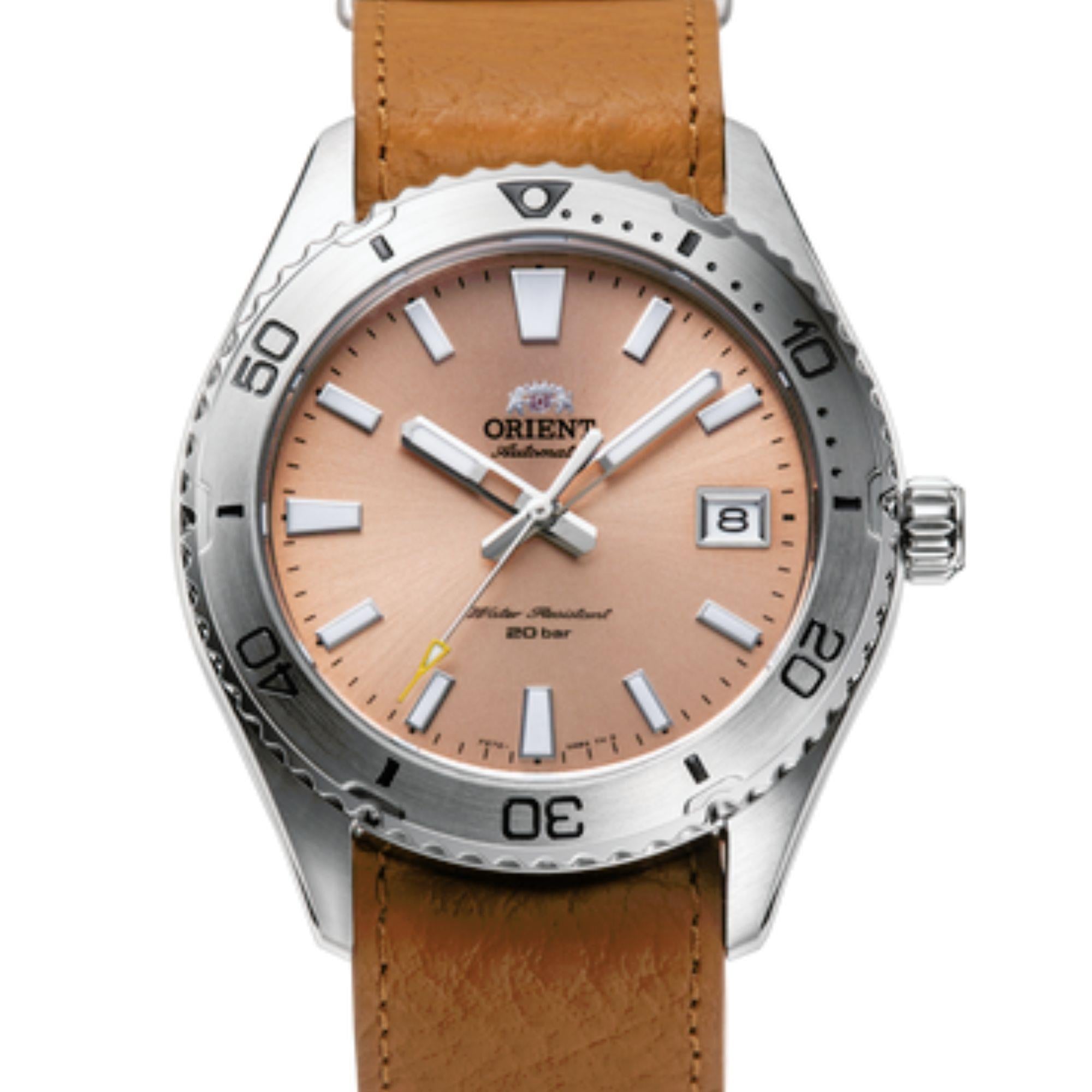 Orient Mako Automatic Orange Dial Leather Strap Men's Watch RA-AC0Q05P10B