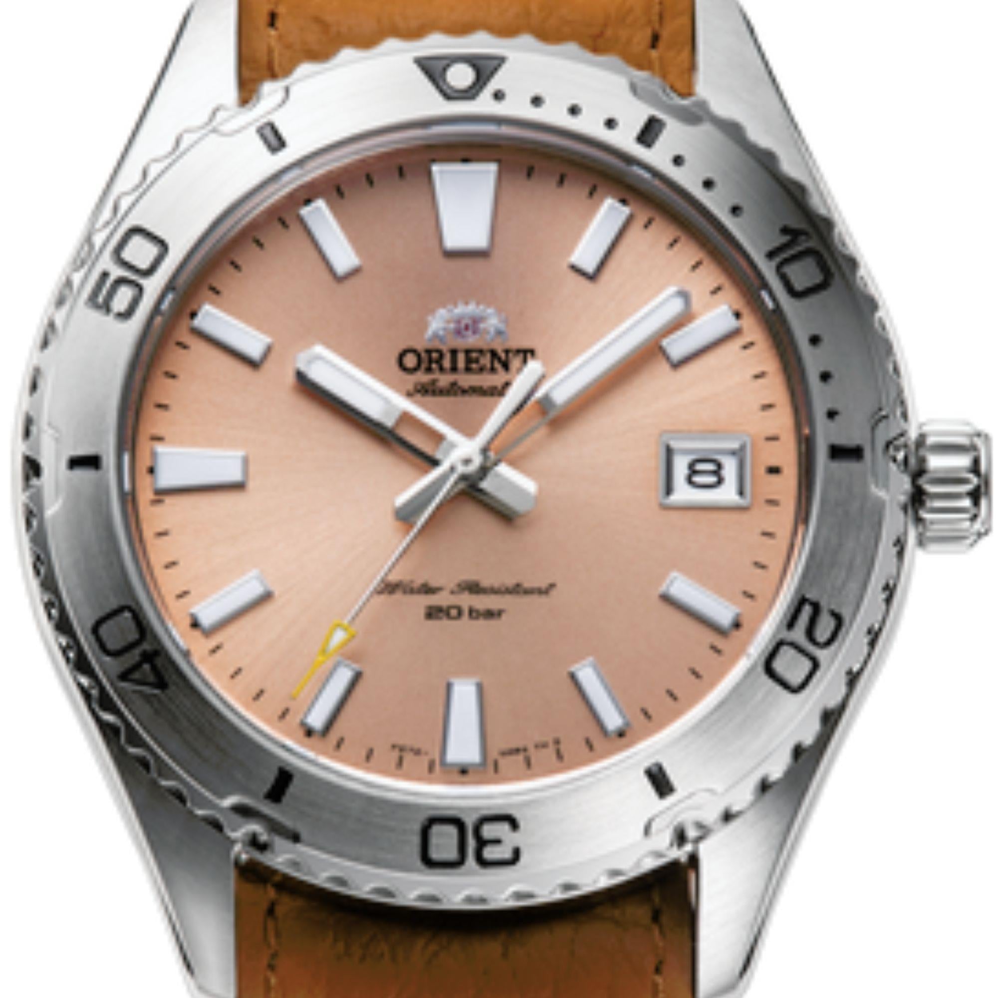 Orient Mako Automatic Orange Dial Leather Strap Men's Watch RA-AC0Q05P10B