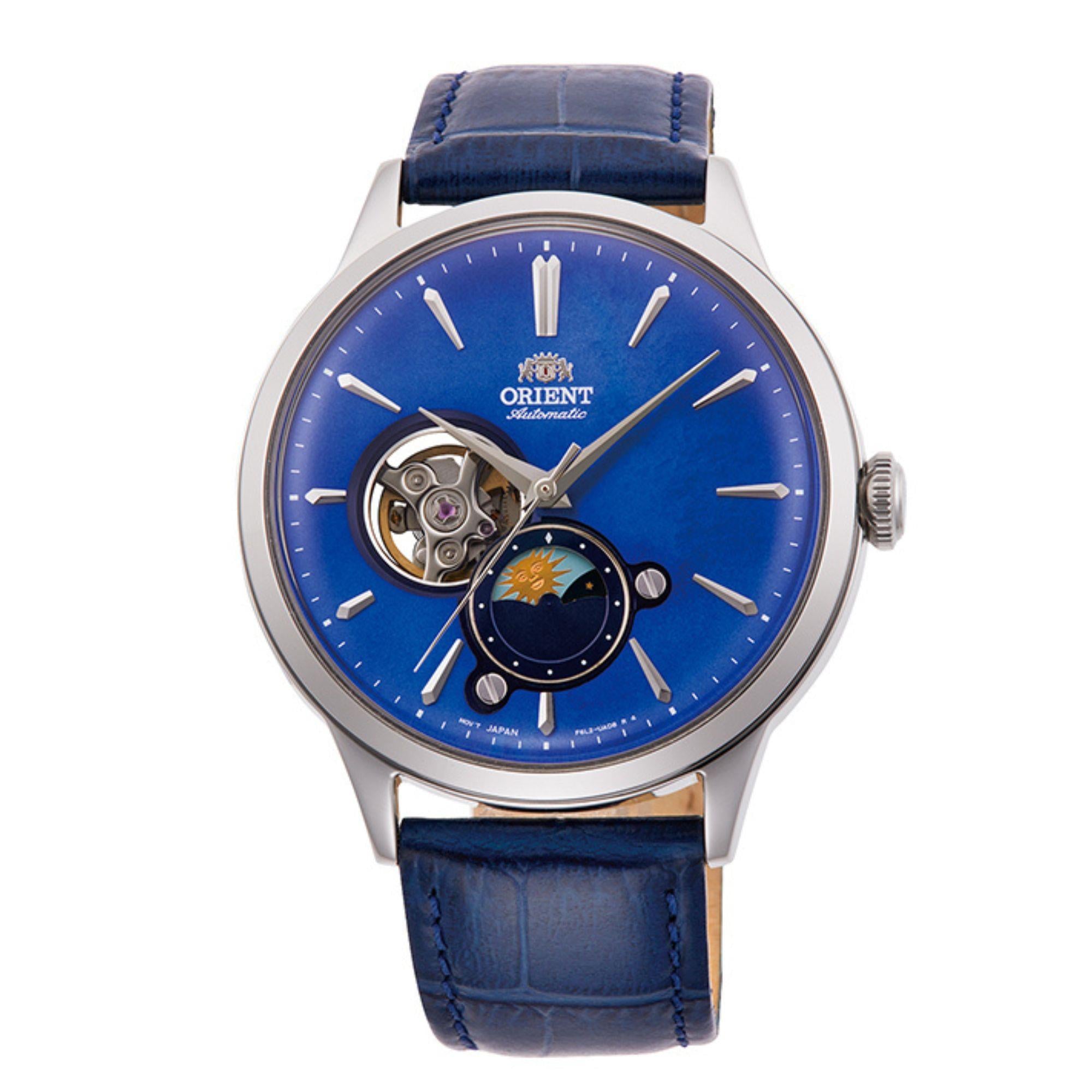 Orient Sun & Moon Phase Automatic Blue Dial Leather Strap Men’s Watch RA-AS0103A30B