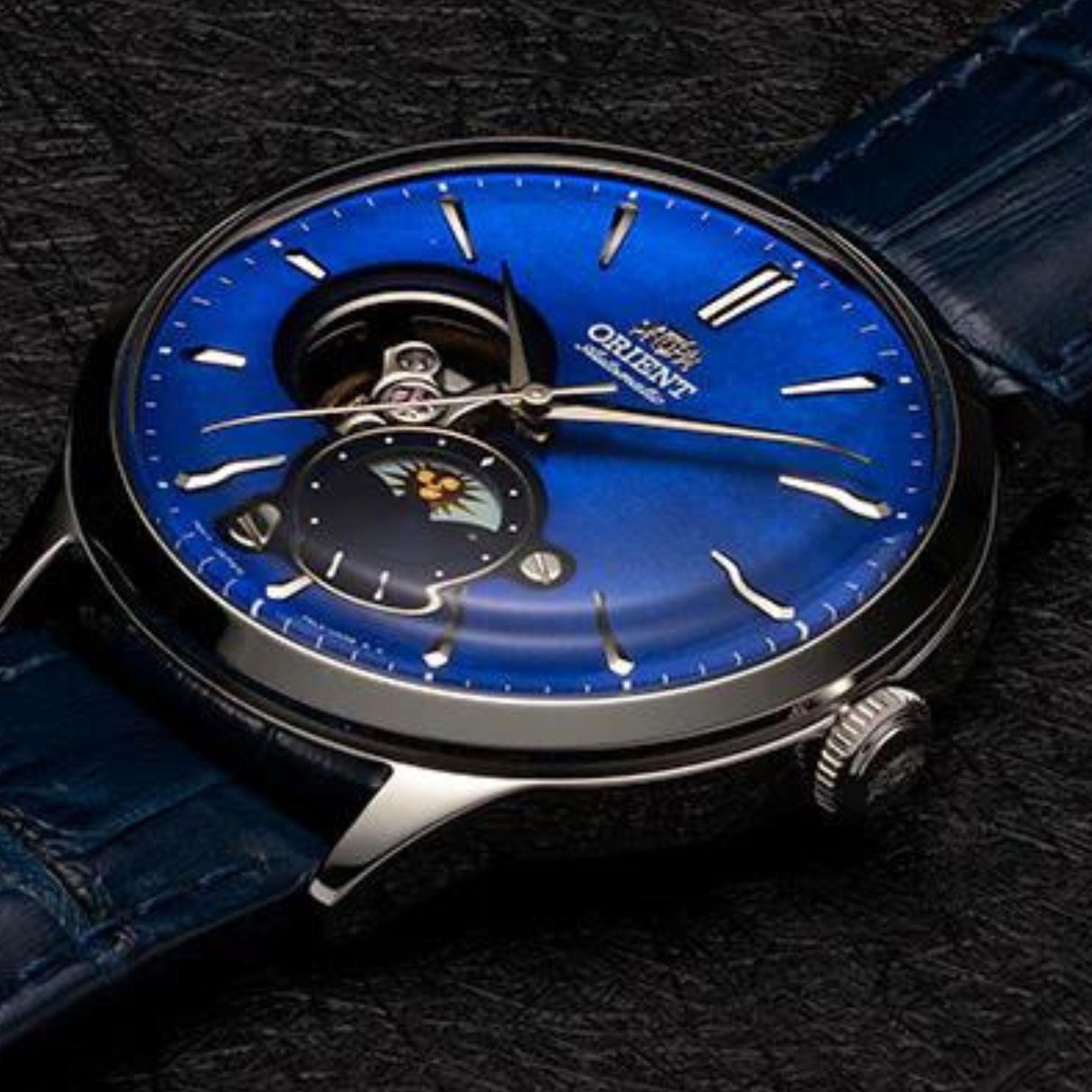 Orient Sun & Moon Phase Automatic Blue Dial Leather Strap Men’s Watch RA-AS0103A30B