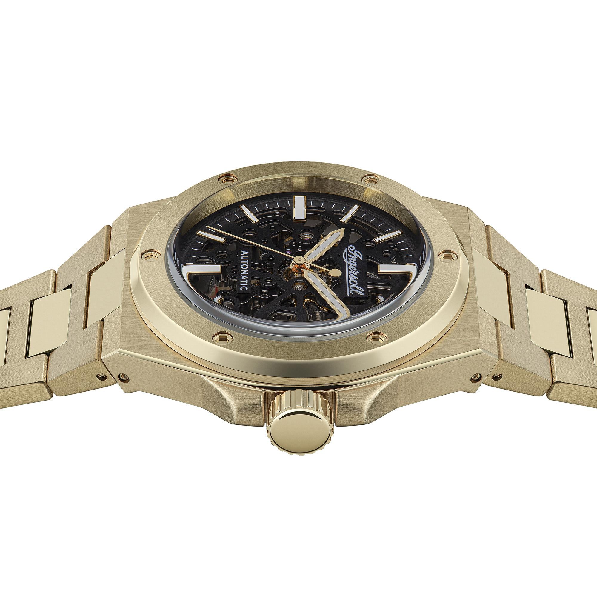 Ingersoll 1892 The Baller Automatic Men's Watch with Black Skeleton Dial and Gold Bracelet - I15001