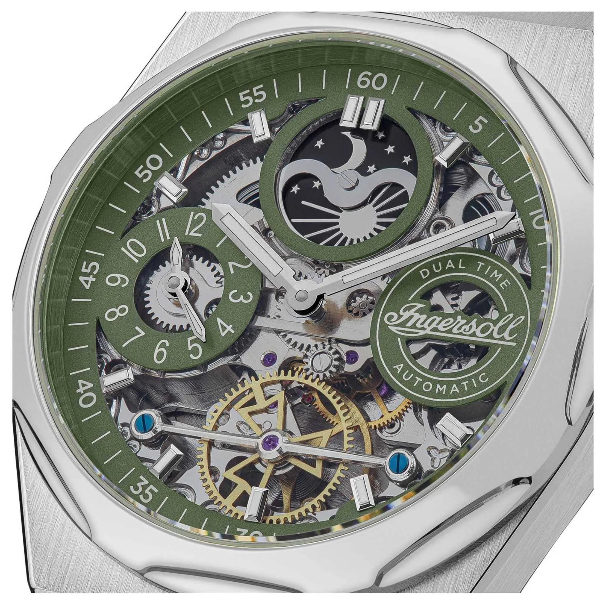 Ingersoll 1892 The Broadway Automatic Men's Watch with Green Dial and Silver Stainless Steel Strap- I12905