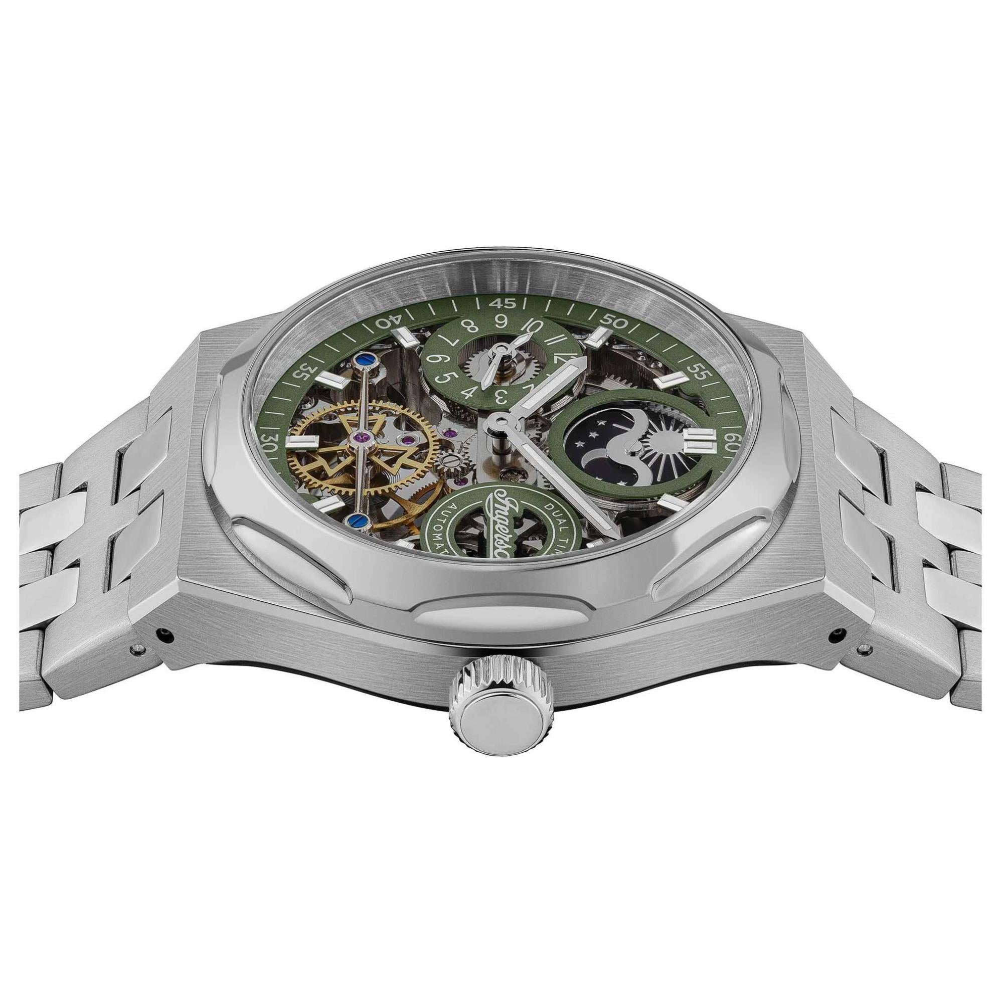 Ingersoll 1892 The Broadway Automatic Men's Watch with Green Dial and Silver Stainless Steel Strap- I12905