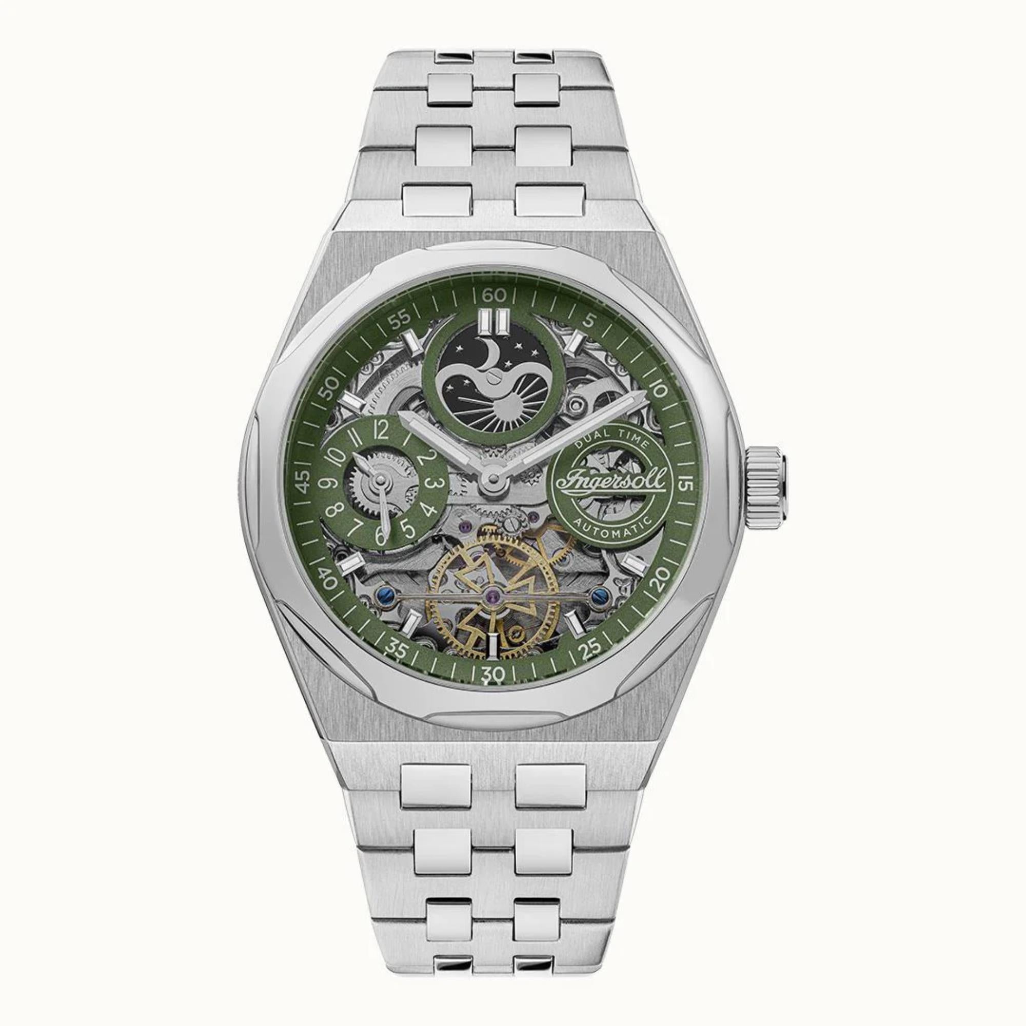 Ingersoll 1892 The Broadway Automatic Men's Watch with Green Dial and Silver Stainless Steel Strap- I12905