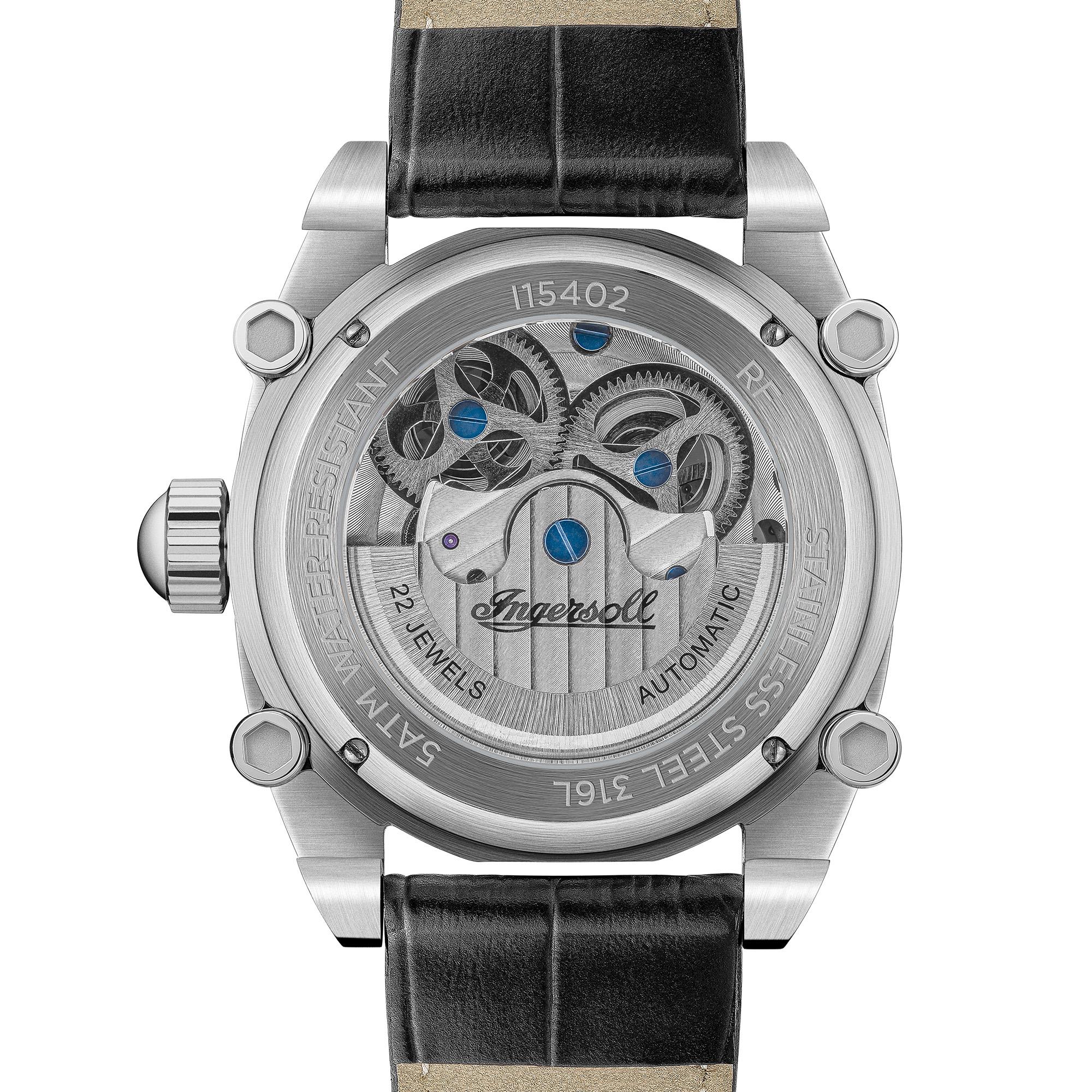 Ingersoll 1892 The Varsity Automatic Mens Watch with Grey Skeleton Dial and Black Leather Strap I15402