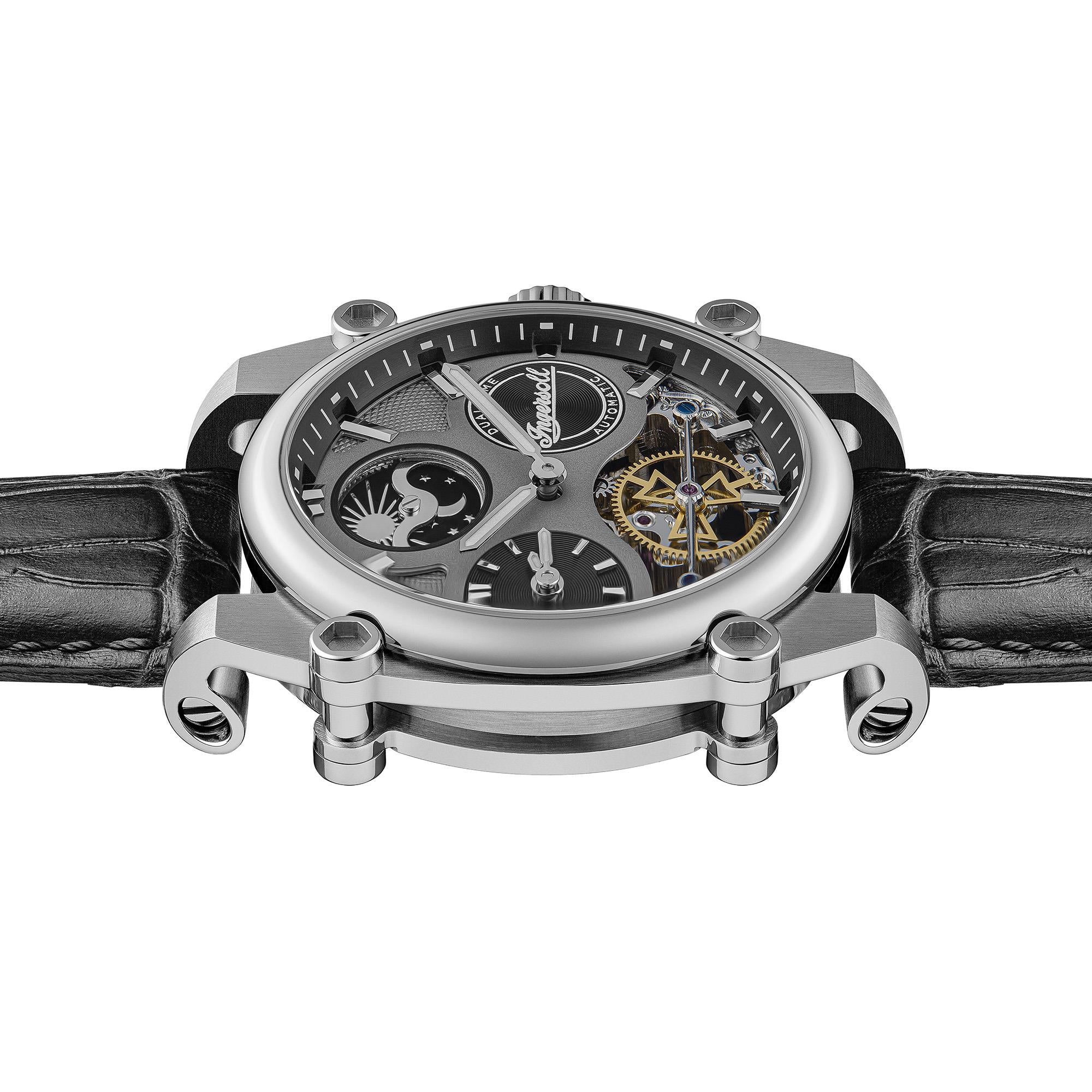 Ingersoll 1892 The Varsity Automatic Mens Watch with Grey Skeleton Dial and Black Leather Strap I15402