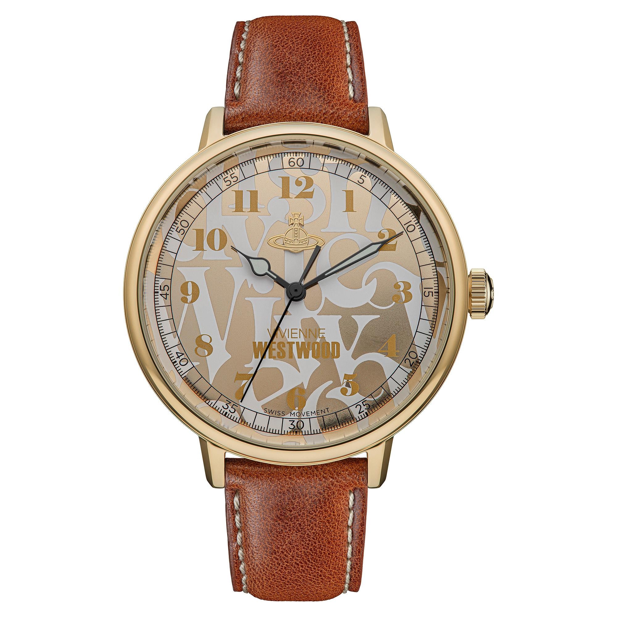 Vivienne Westwood Cavendish Quartz Gold Dial Leather Strap Ladies Watch VV299GDBR