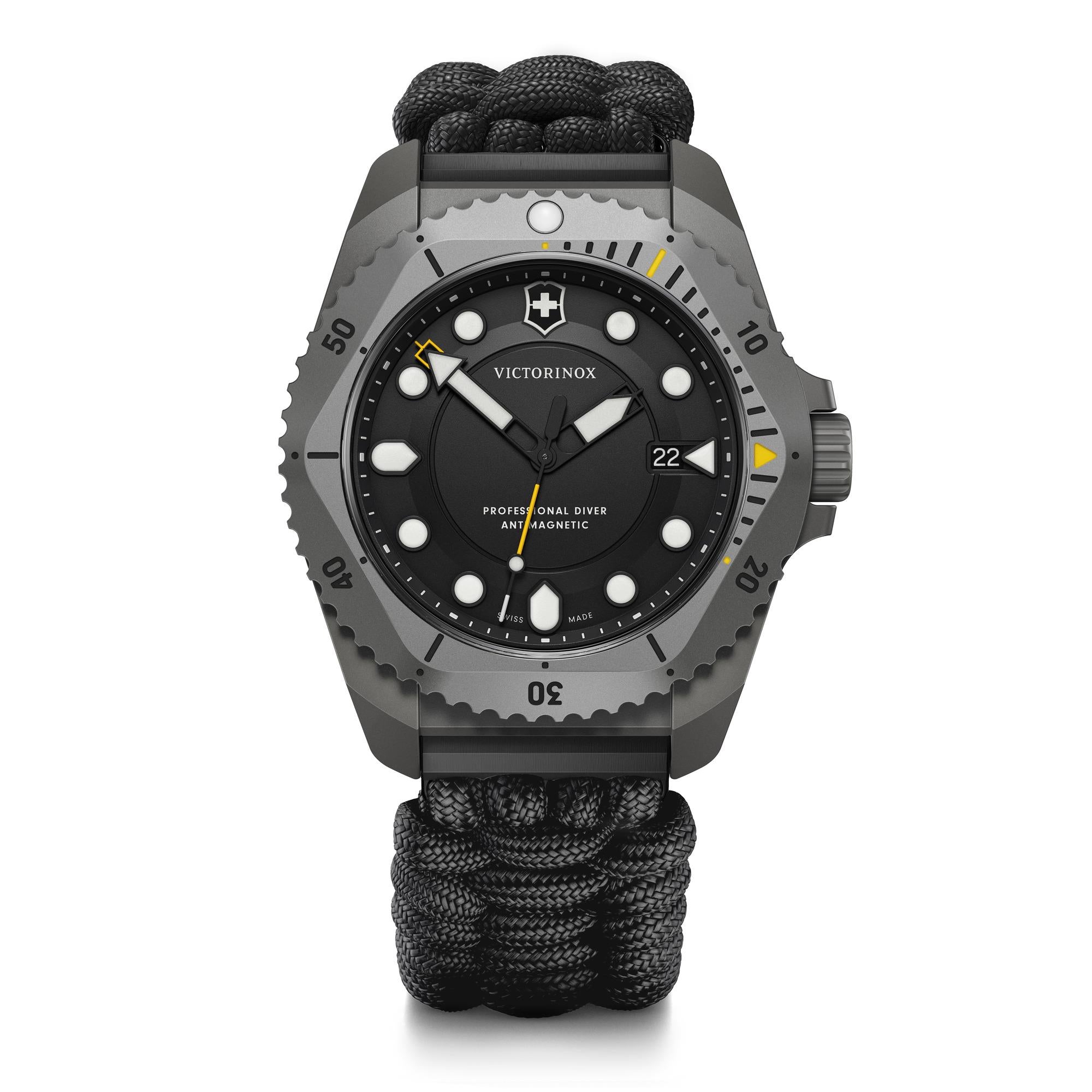 Victorinox Dive Pro Quartz Black Dial Black Paracord Strap Men’s Watch 241993.1