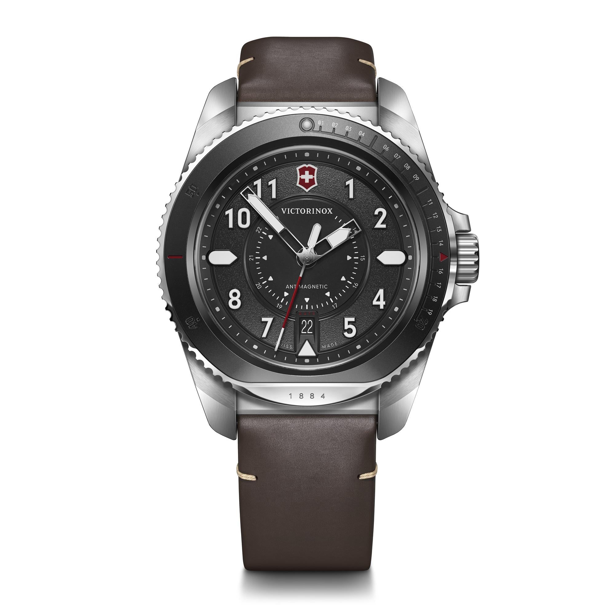 Victorinox Journey 1884 Black Dial Quartz Watch with Black Silicone & Brown Leather Strap Set 241976.1