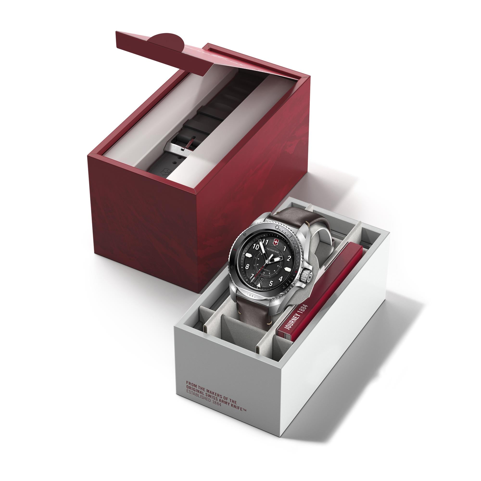 Victorinox Journey 1884 Black Dial Quartz Watch with Black Silicone & Brown Leather Strap Set 241976.1