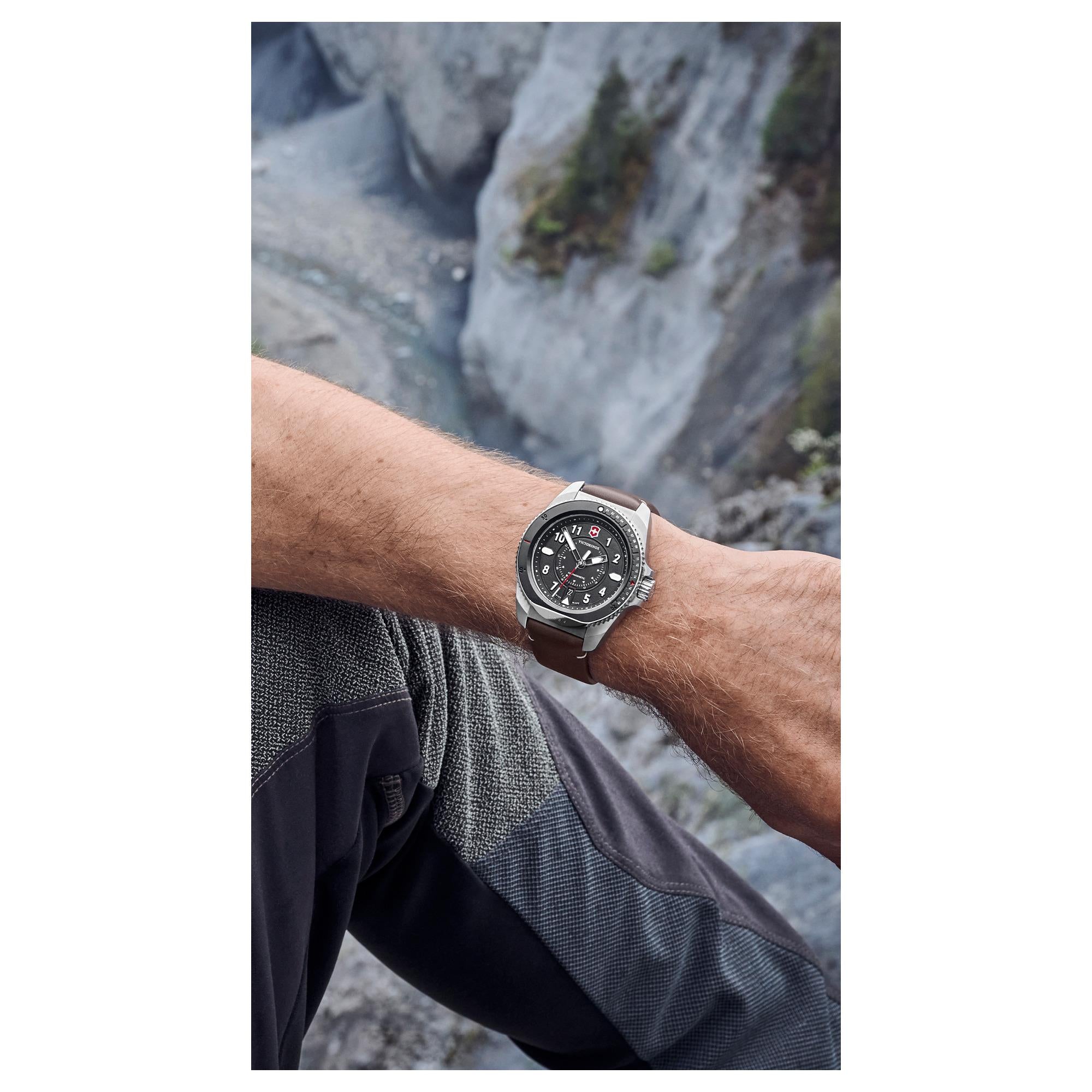 Victorinox Journey 1884 Black Dial Quartz Watch with Black Silicone & Brown Leather Strap Set 241976.1
