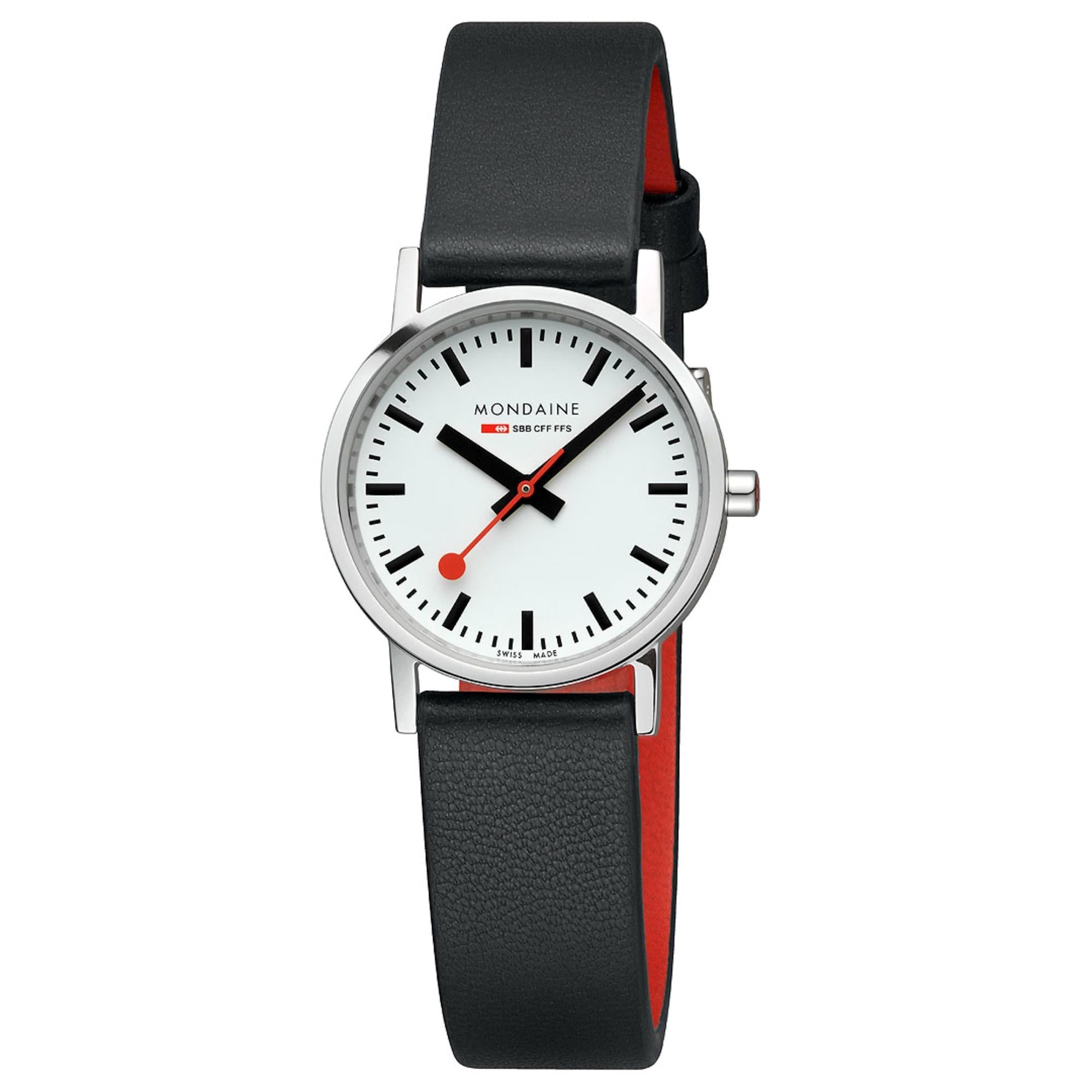 Mondaine Classic White Dial Black Vegan Grape Leather Strap Ladies Watch A658.30323.11SBBV