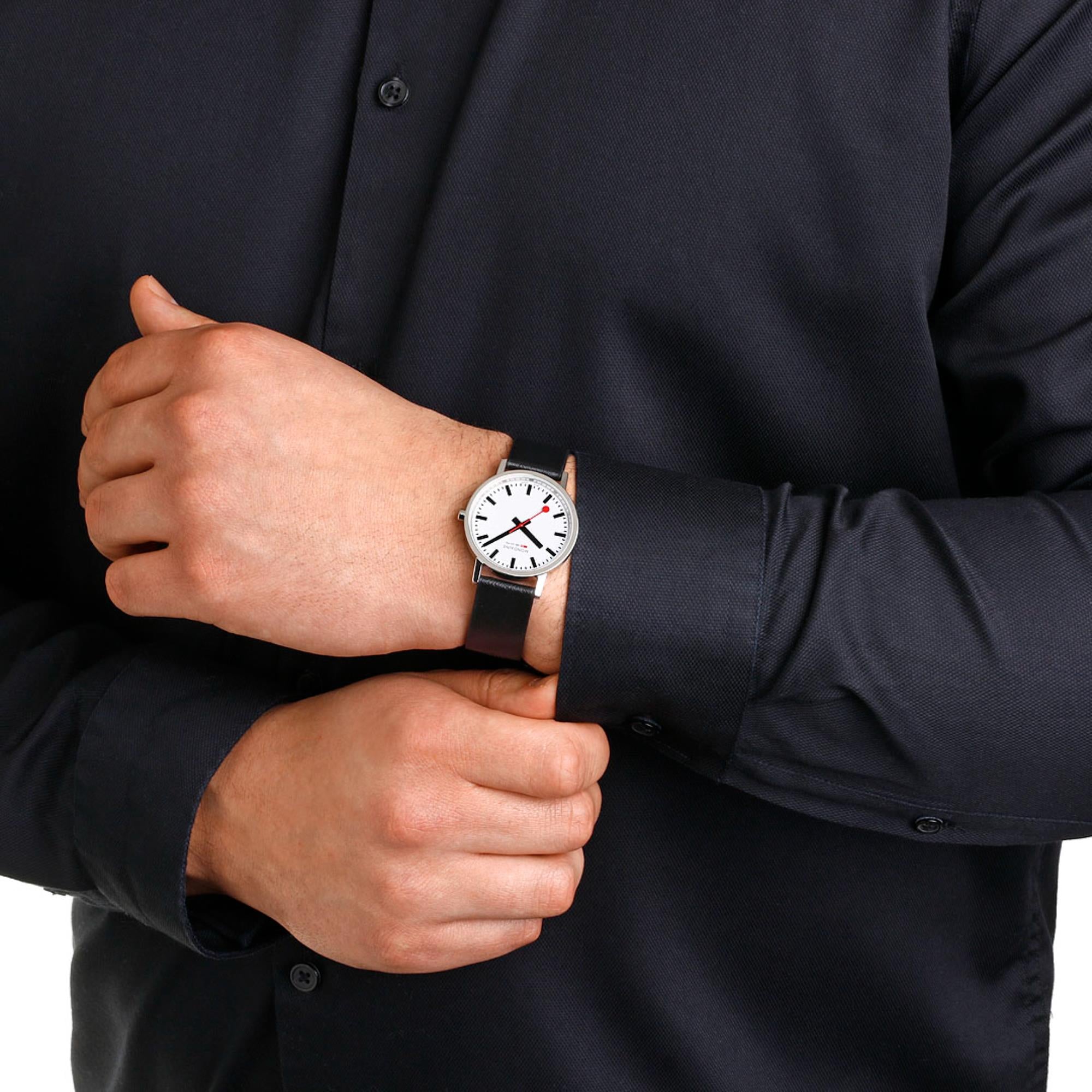 Mondaine Classic White Dial Black Vegan Leather Strap Unisex Watch A660.30314.11SBBV