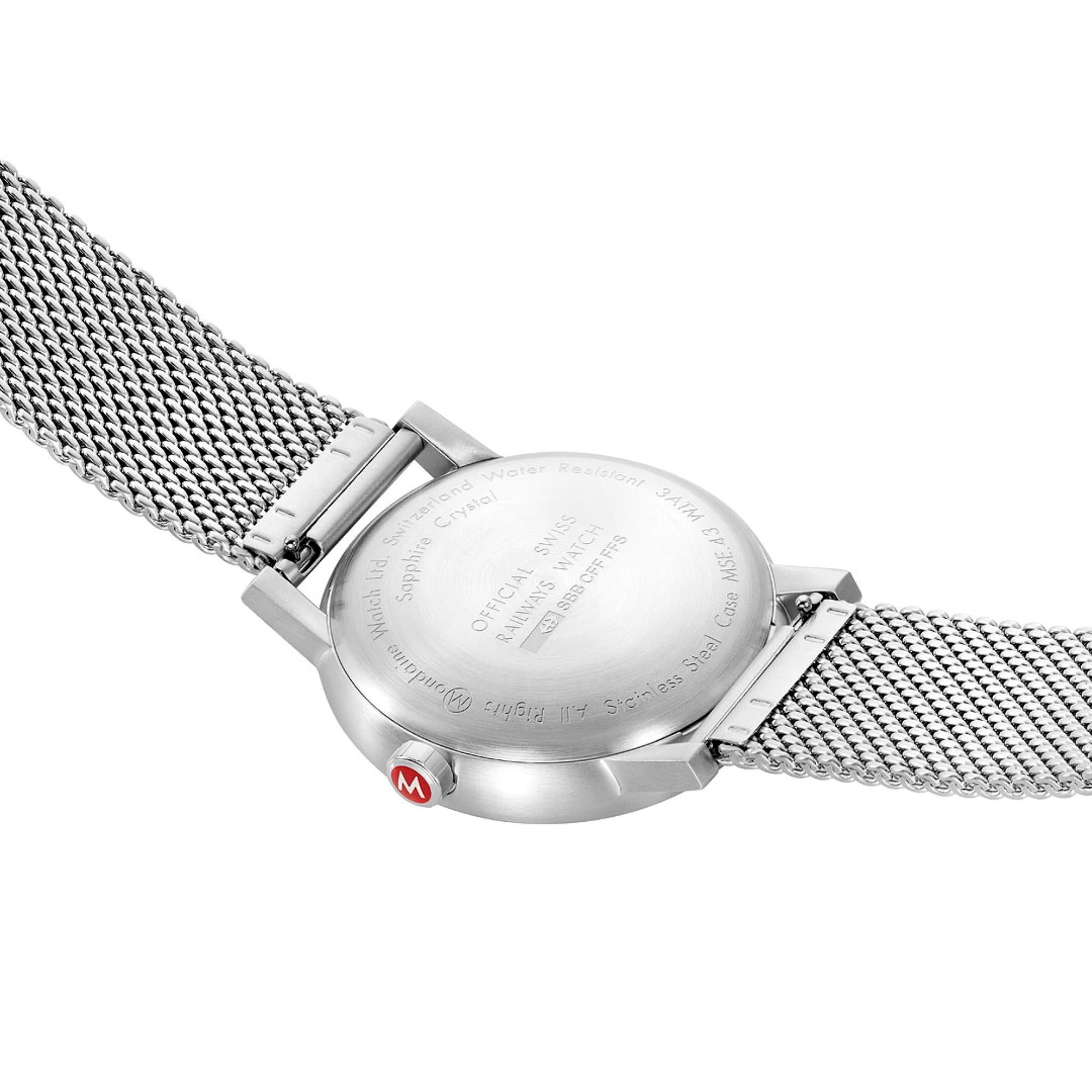 Mondaine evo2 White Dial Stainless Steel Mesh Bracelet Unisex Watch MSE.43110.SJ
