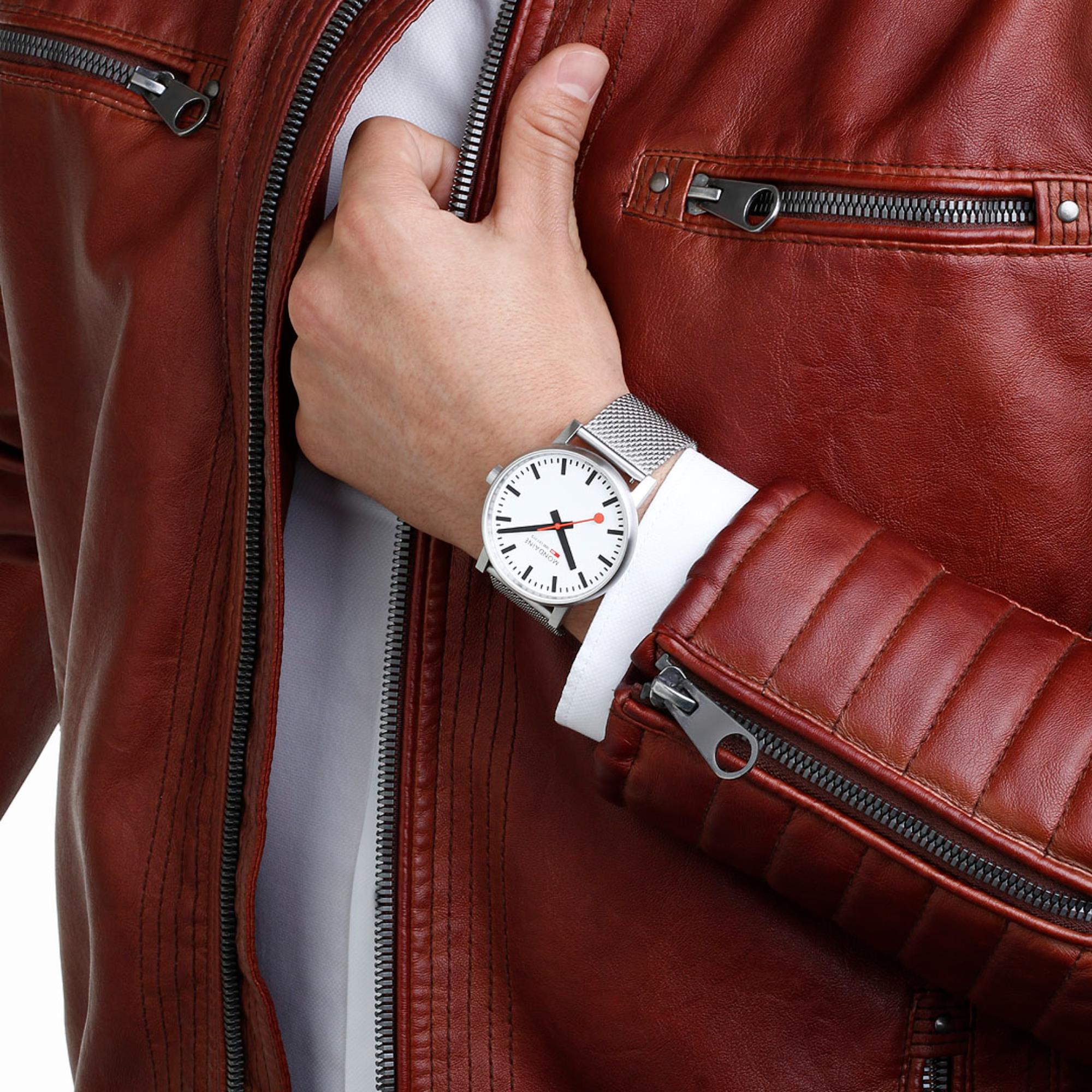 Mondaine evo2 White Dial Stainless Steel Mesh Bracelet Unisex Watch MSE.43110.SJ