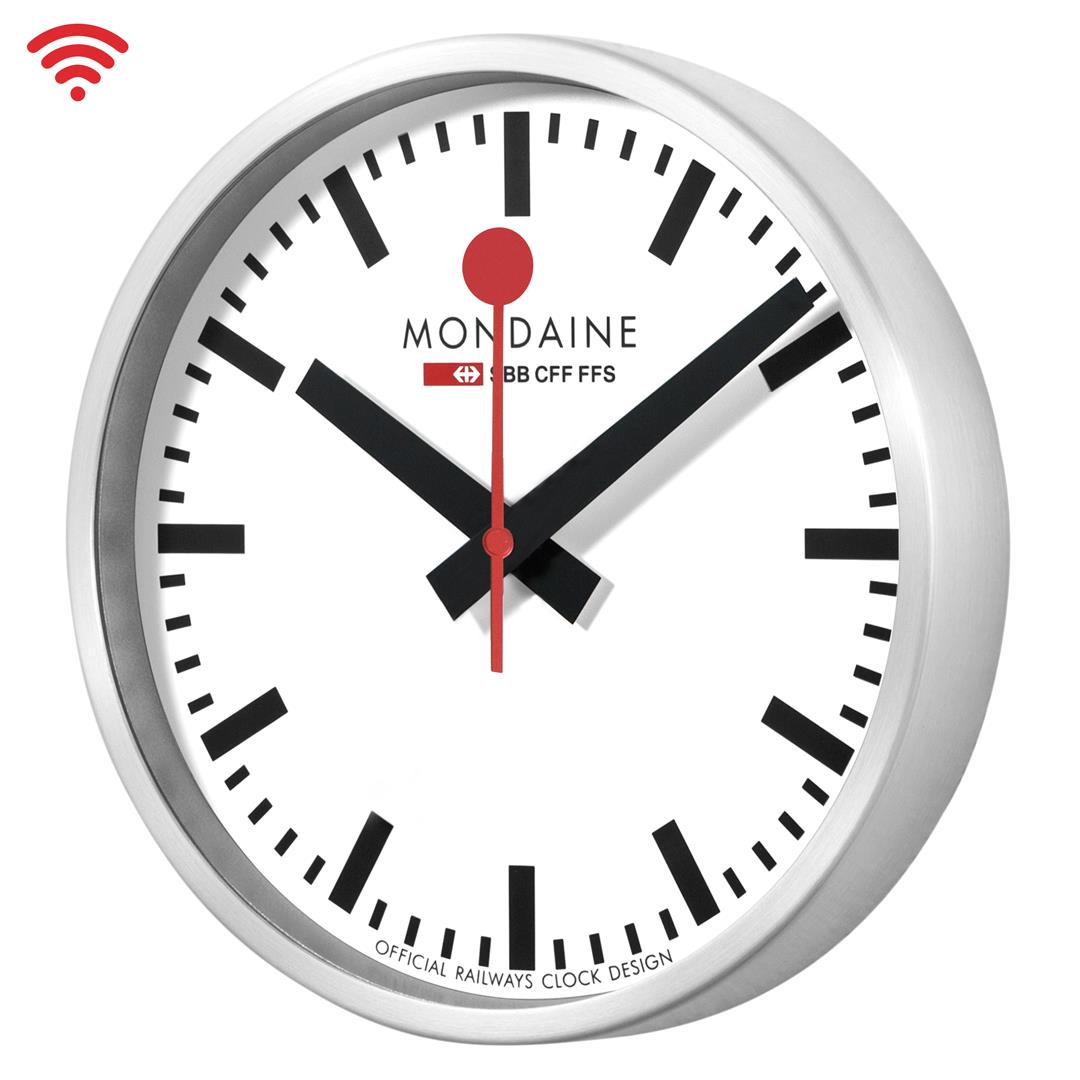 Mondaine stop2go 25cm Aluminium Case Wi-Fi White Dial Wall Clock MSM.25S11