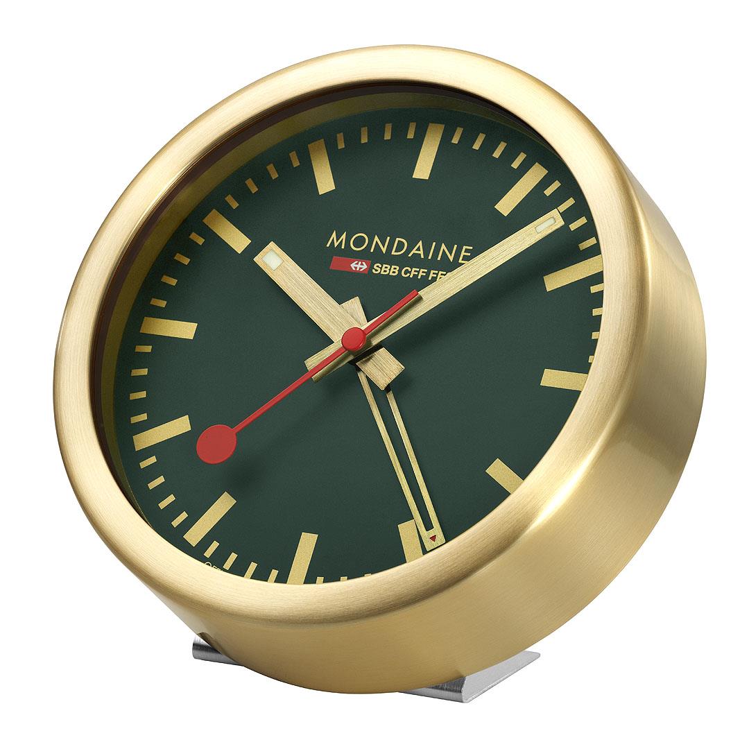 Mondaine Forest Green Dial Gold-Tone Case Table & Alarm Clock A997.MCAL.66SBG.1