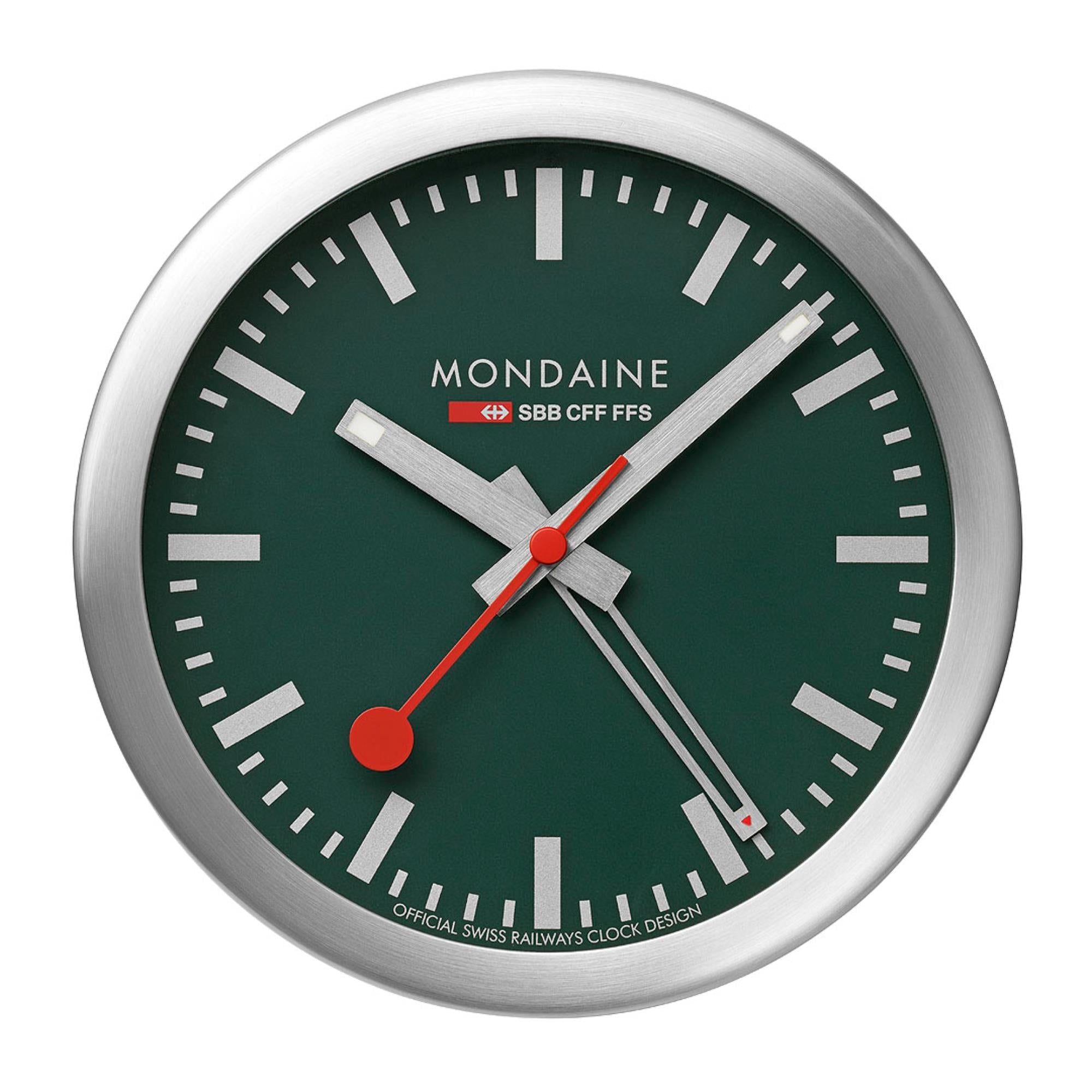 Mondaine SBB Green Dial Alarm Clock with Sweeping Second Hand A997.MCAL.66SBV.1