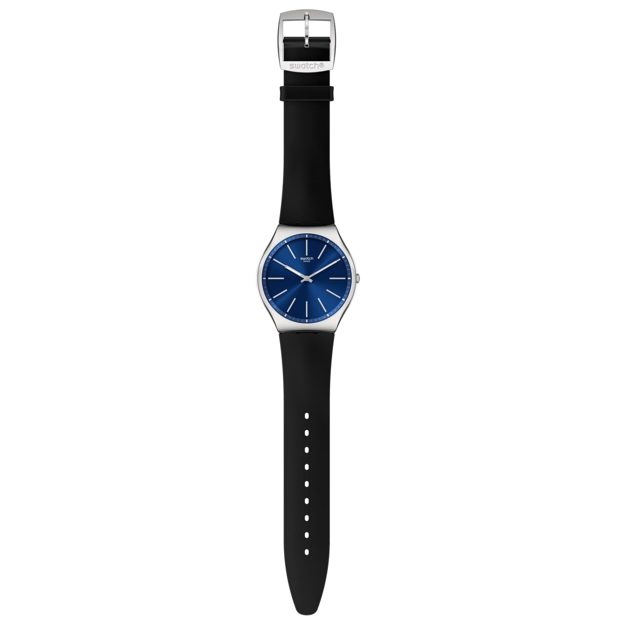 Swatch Formal Blue Dial Stainless Steel Case Black Rubber Strap Quartz Watch SS07S125