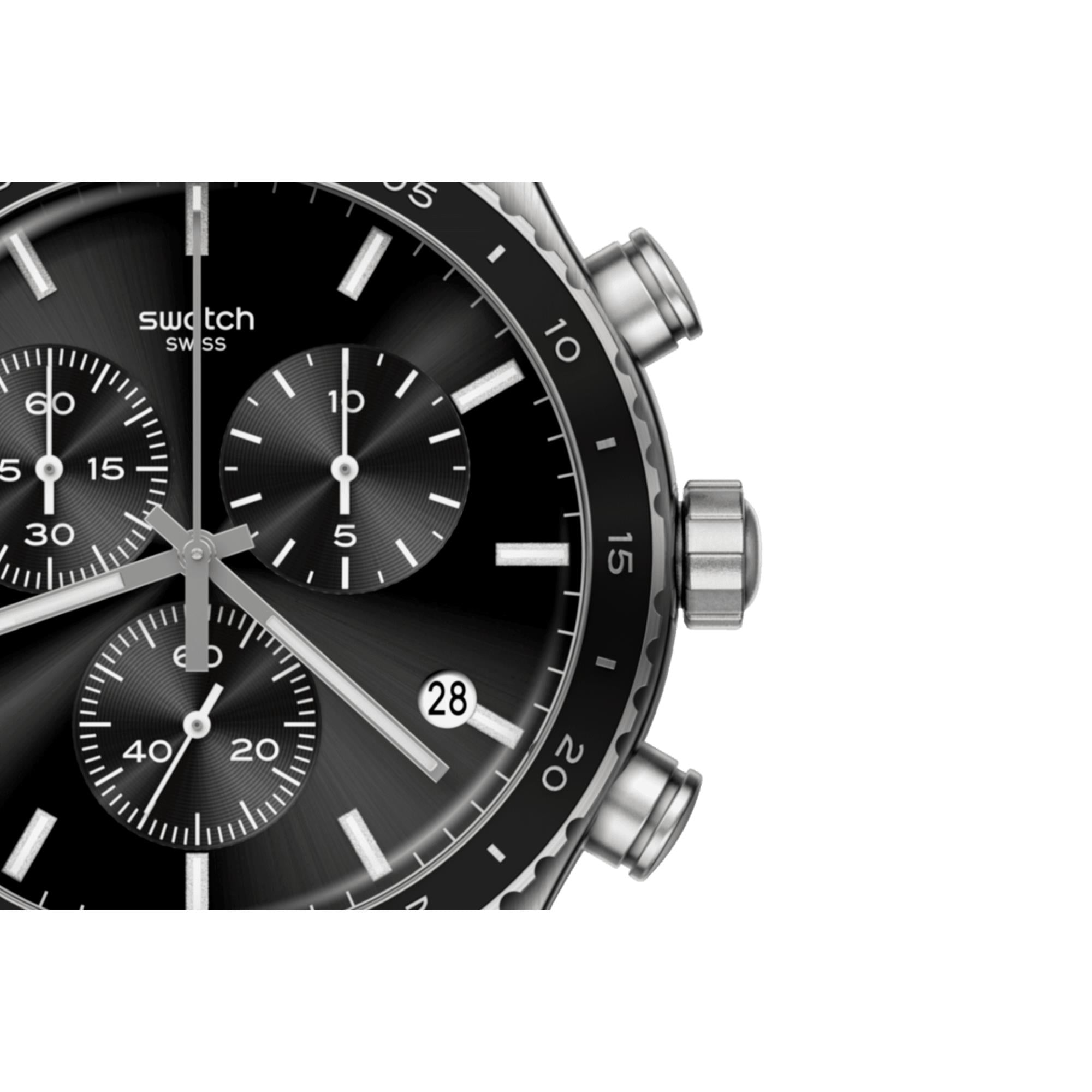 Swatch Irony Chrono Black Dial Leather Strap Men's Watch YVS495