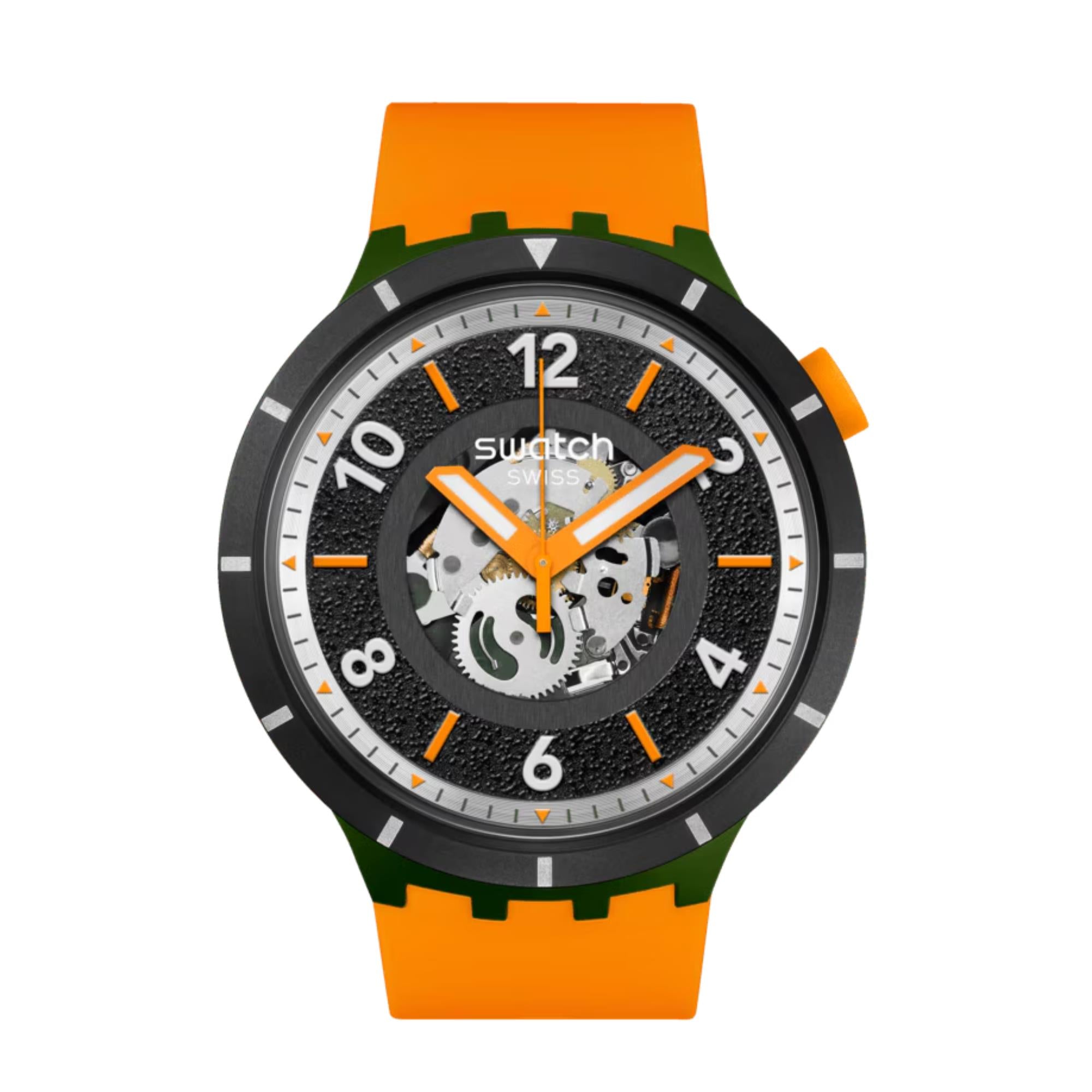 Swatch Big Bold Fall-Iage Black Dial Silicone Strap Unisex Watch SB03G107