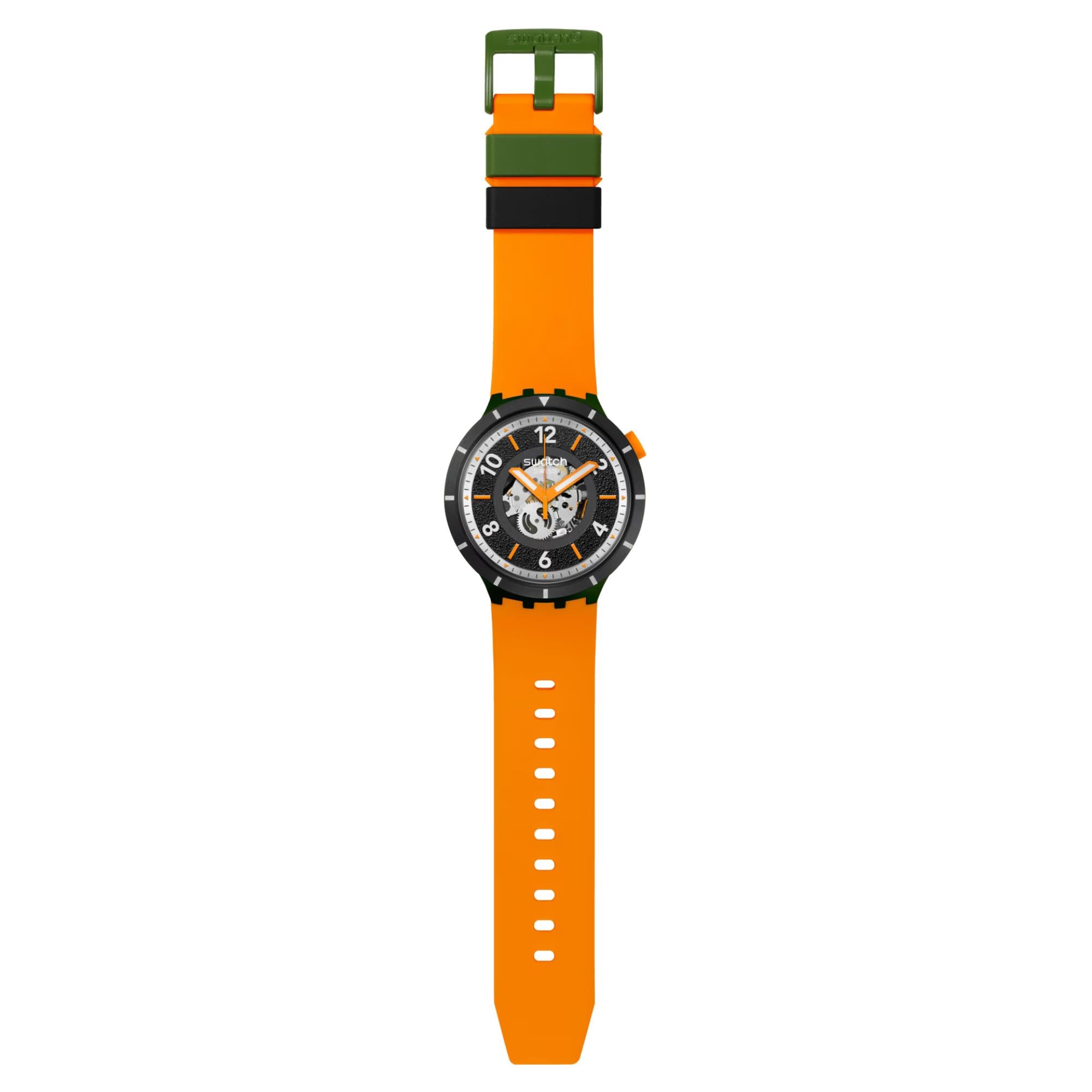 Swatch Big Bold Fall-Iage Black Dial Silicone Strap Unisex Watch SB03G107