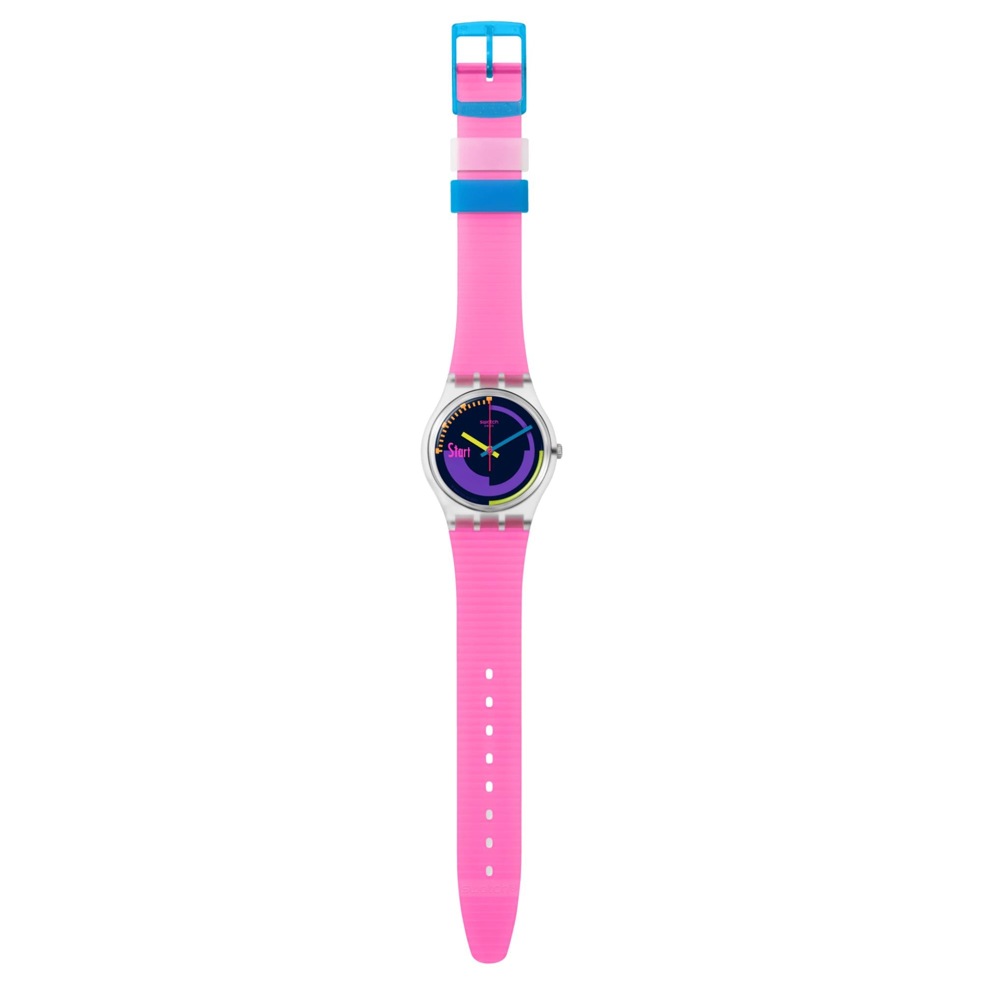 Swatch Neon Pink Podium Multi-coloured Dial Transparent Matte Pink Silicone Strap Watch SO28K111