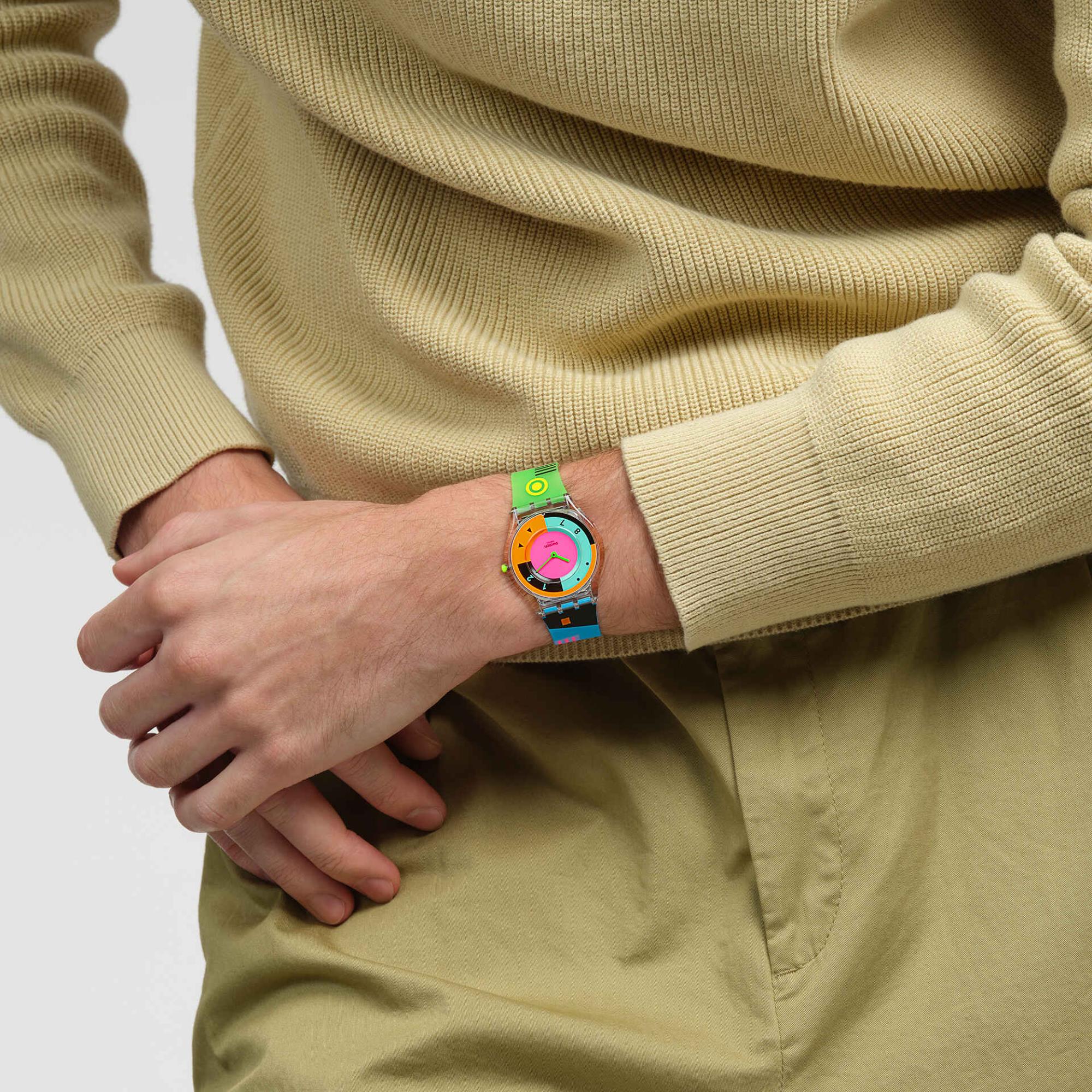Swatch Neon Hot Racer Multi-coloured Dial Transparent Silicone Strap Watch (34mm) SS08K119