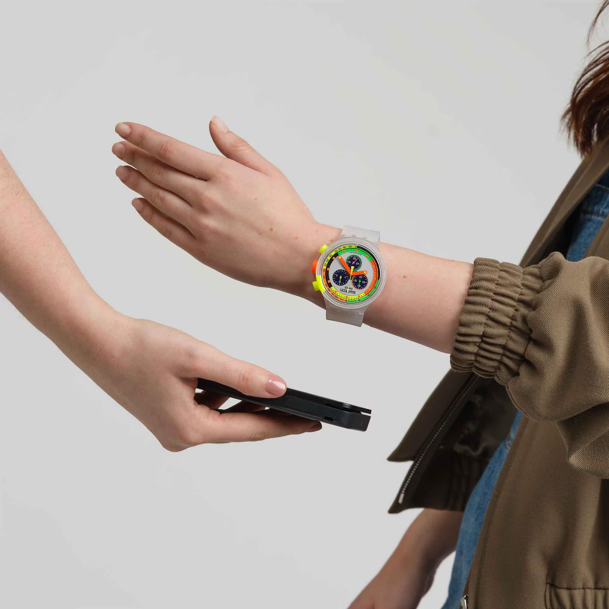 Swatch Neon Jelly Pay! Chronograph Silicone Strap Unisex Watch SB02K101-5300
