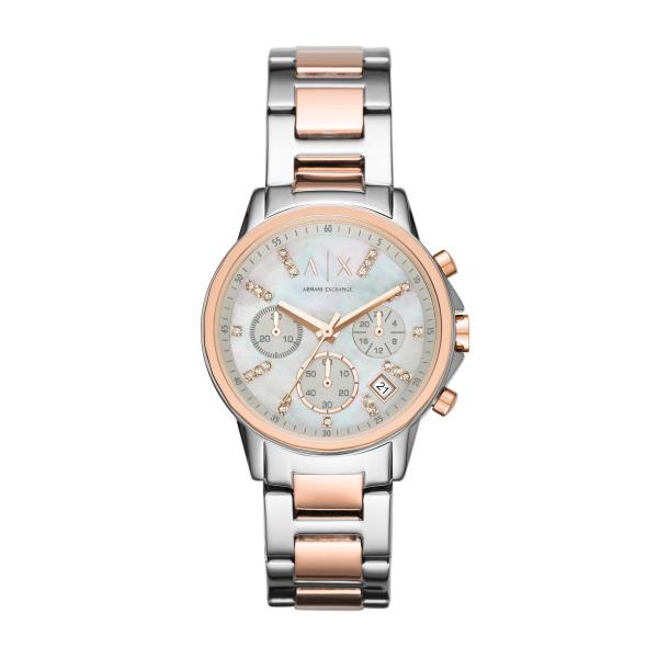 Armani Exchange Cubic Zirconia Chronograph Quartz Two-Tone Silver Dial Women's Watch AX4331
