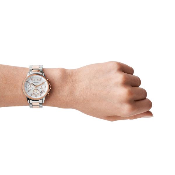 Armani Exchange Cubic Zirconia Chronograph Quartz Two-Tone Silver Dial Women's Watch AX4331