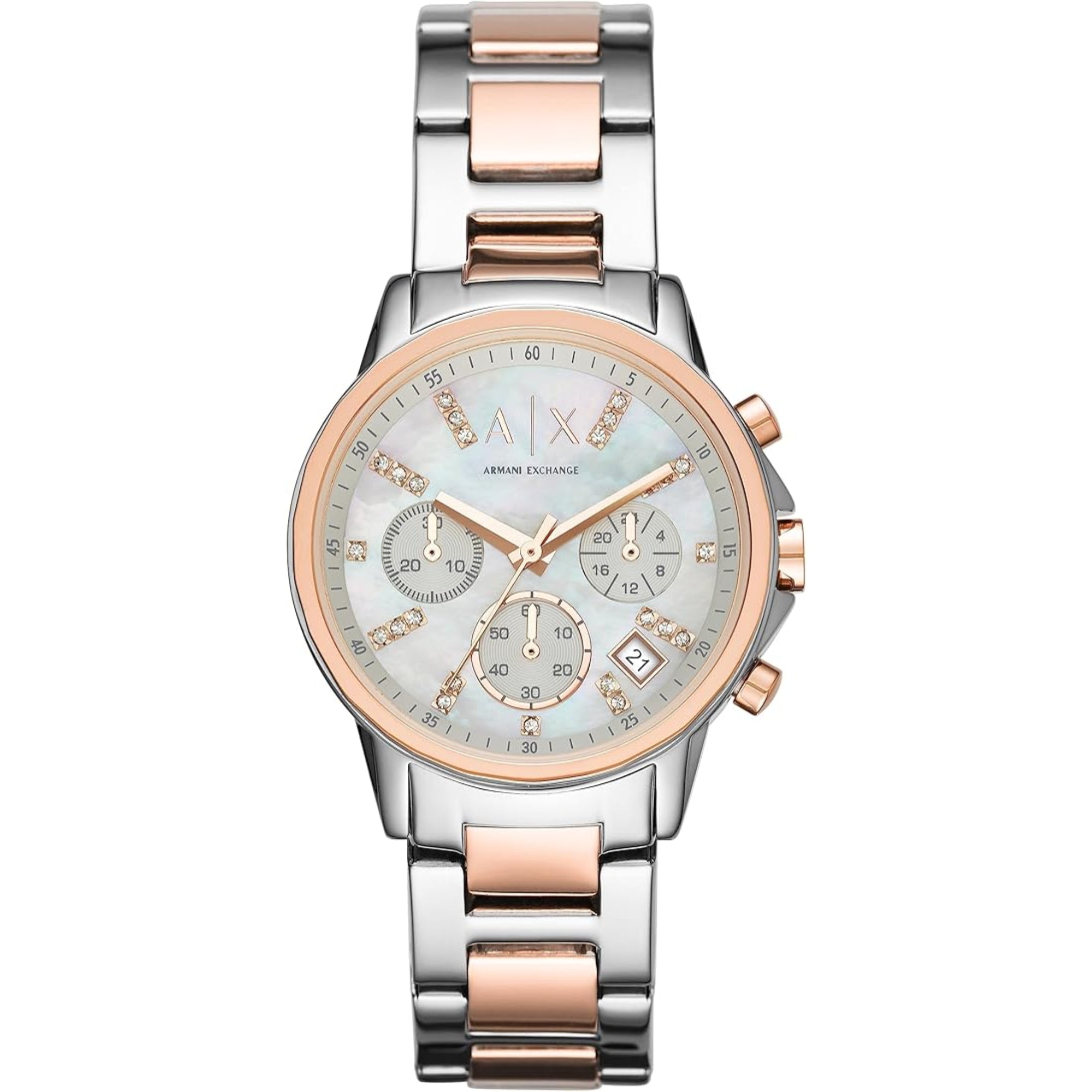 Armani Exchange Cubic Zirconia Chronograph Quartz Two-Tone Silver Dial Women's Watch AX4331