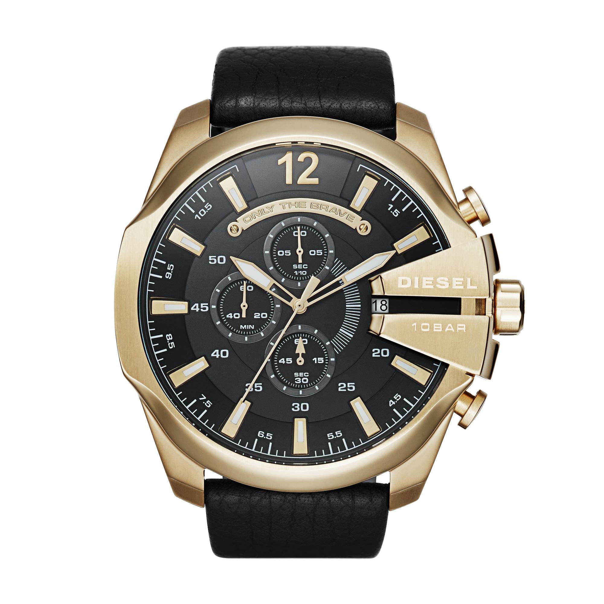 Diesel Mega Chief Chronograph Black Leather Black Dial Men's Watch DZ4344