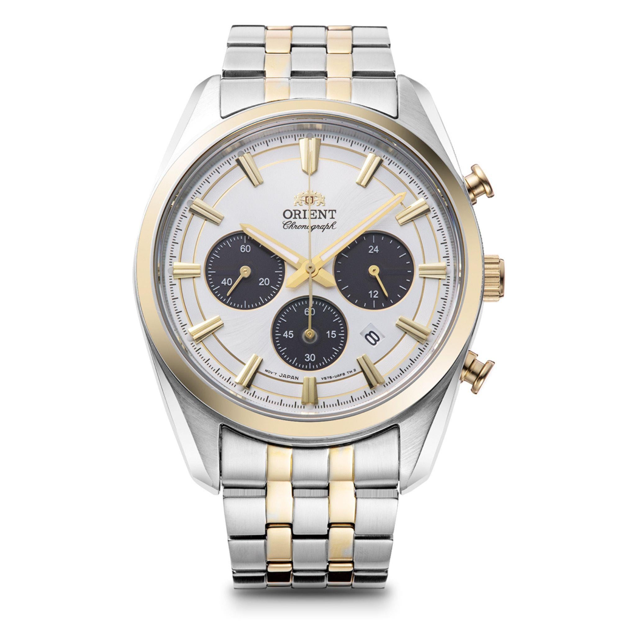 Orient Contemporary Stretto Date Solar Chronograph White Dial Steel Strap Unisex Watch RA-TX0302S10B