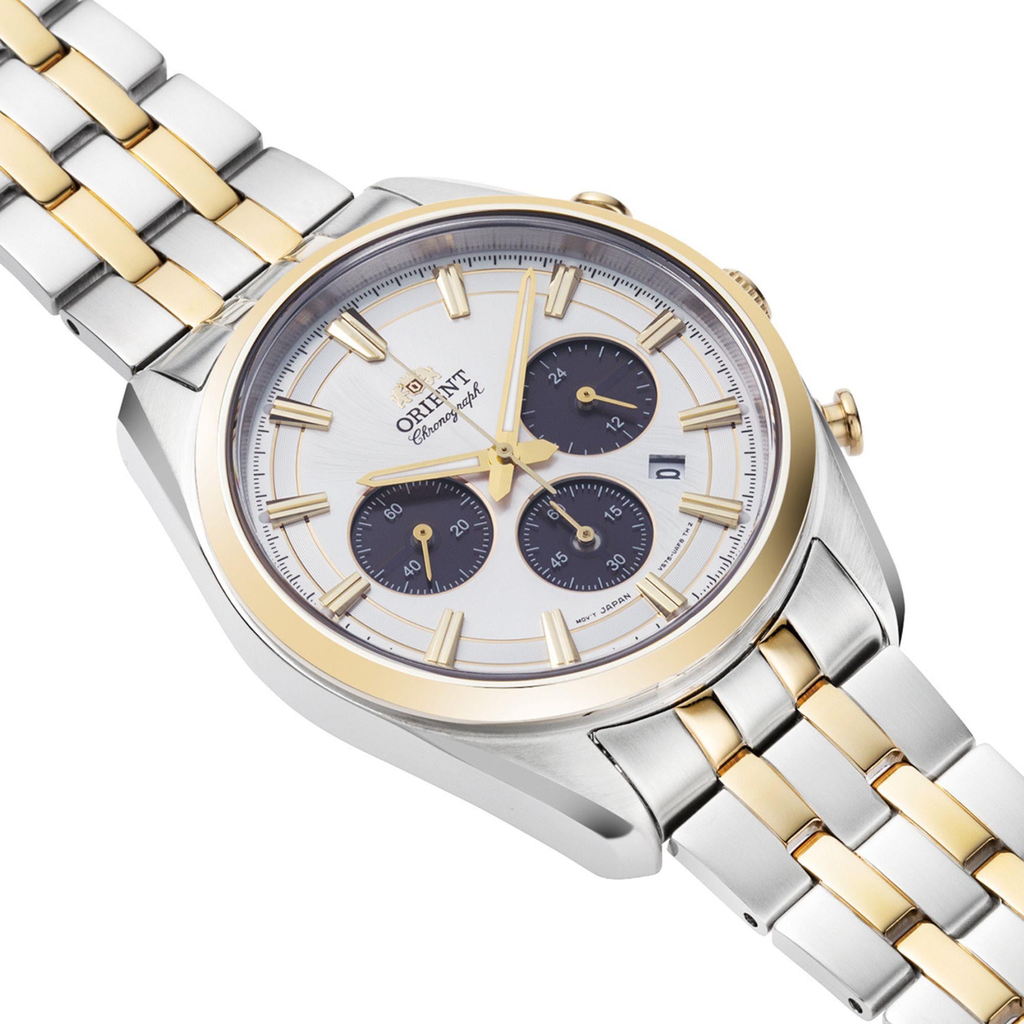 Orient Contemporary Stretto Date Solar Chronograph White Dial Steel Strap Unisex Watch RA-TX0302S10B