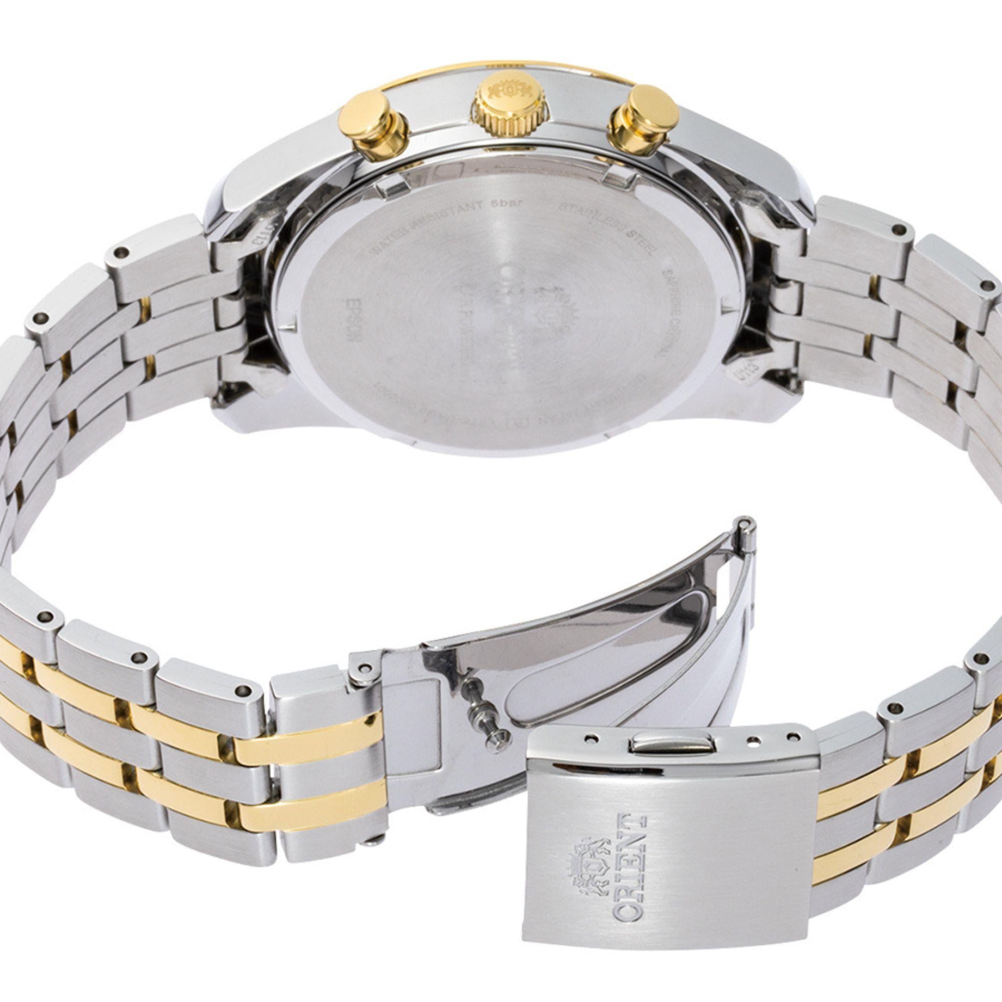 Orient Contemporary Stretto Date Solar Chronograph White Dial Steel Strap Unisex Watch RA-TX0302S10B
