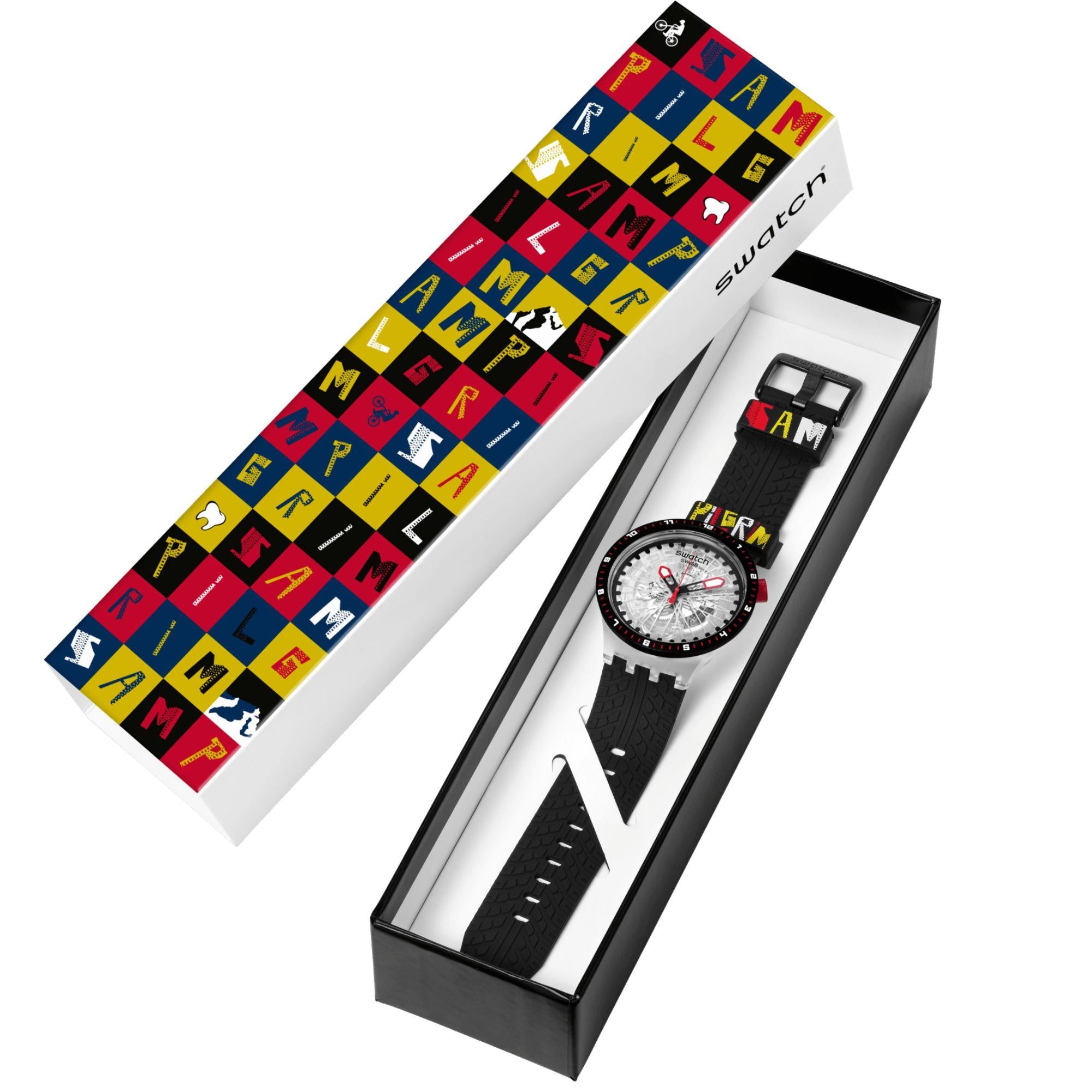 Swatch THE PILGRIM - TREAD ON IT Transparent Dial Silicone Strap Watch SB05K103
