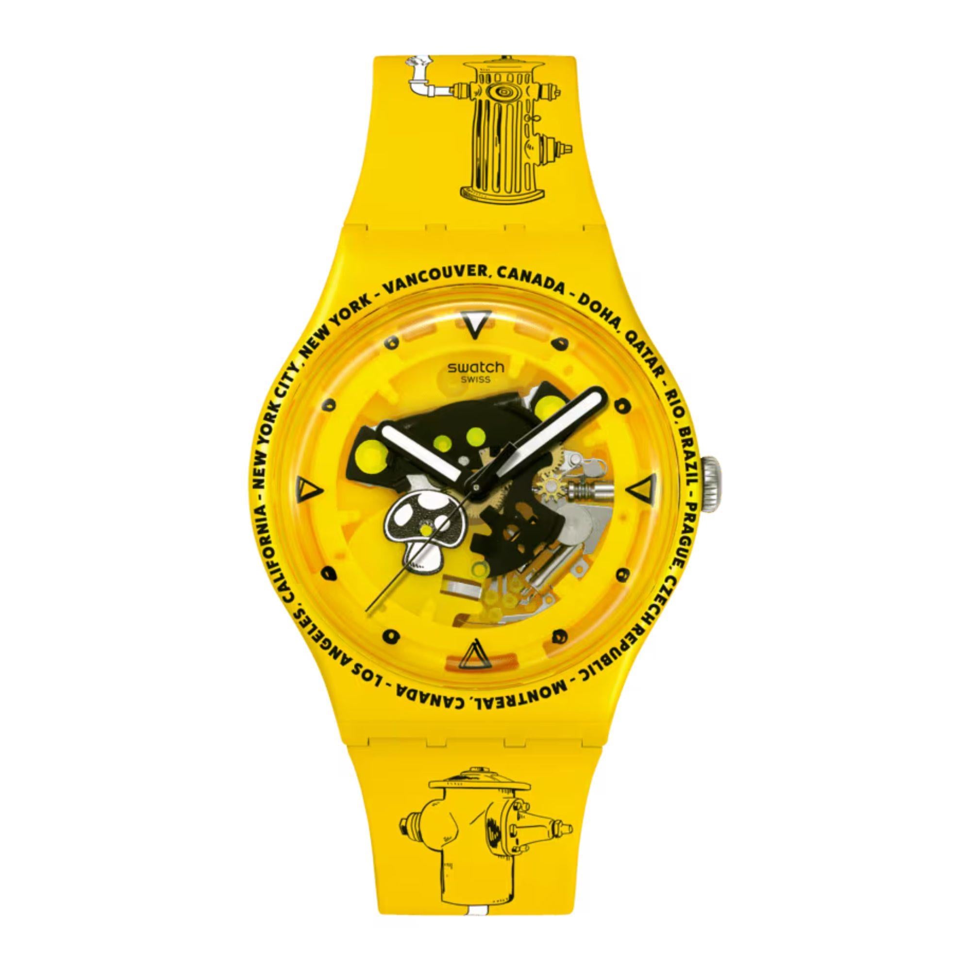 Swatch TIME WITH ANDY ANDERSON Yellow Dial Silicone Strap Unisex Watch SO29J101