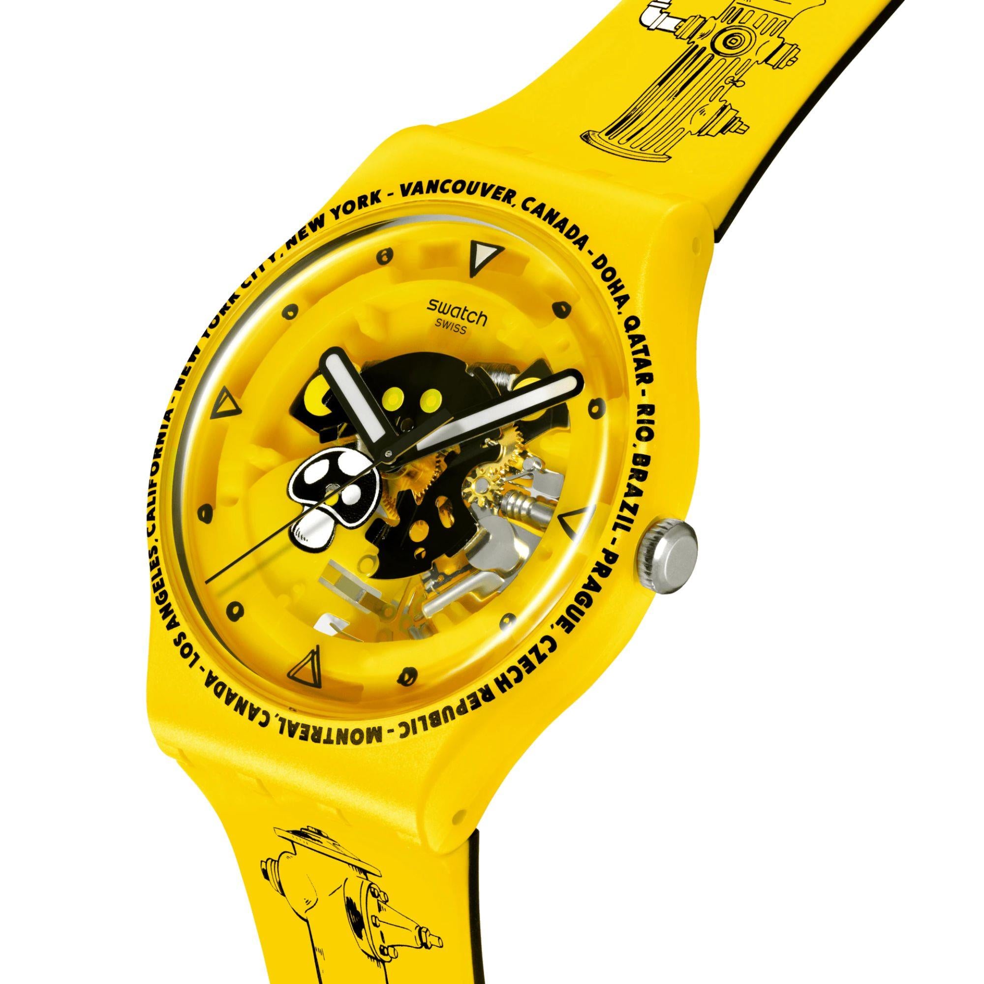 Swatch TIME WITH ANDY ANDERSON Yellow Dial Silicone Strap Unisex Watch SO29J101