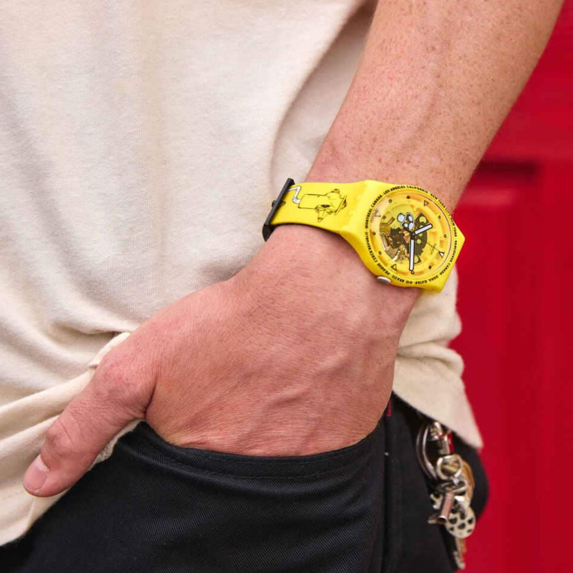 Swatch TIME WITH ANDY ANDERSON Yellow Dial Silicone Strap Unisex Watch SO29J101