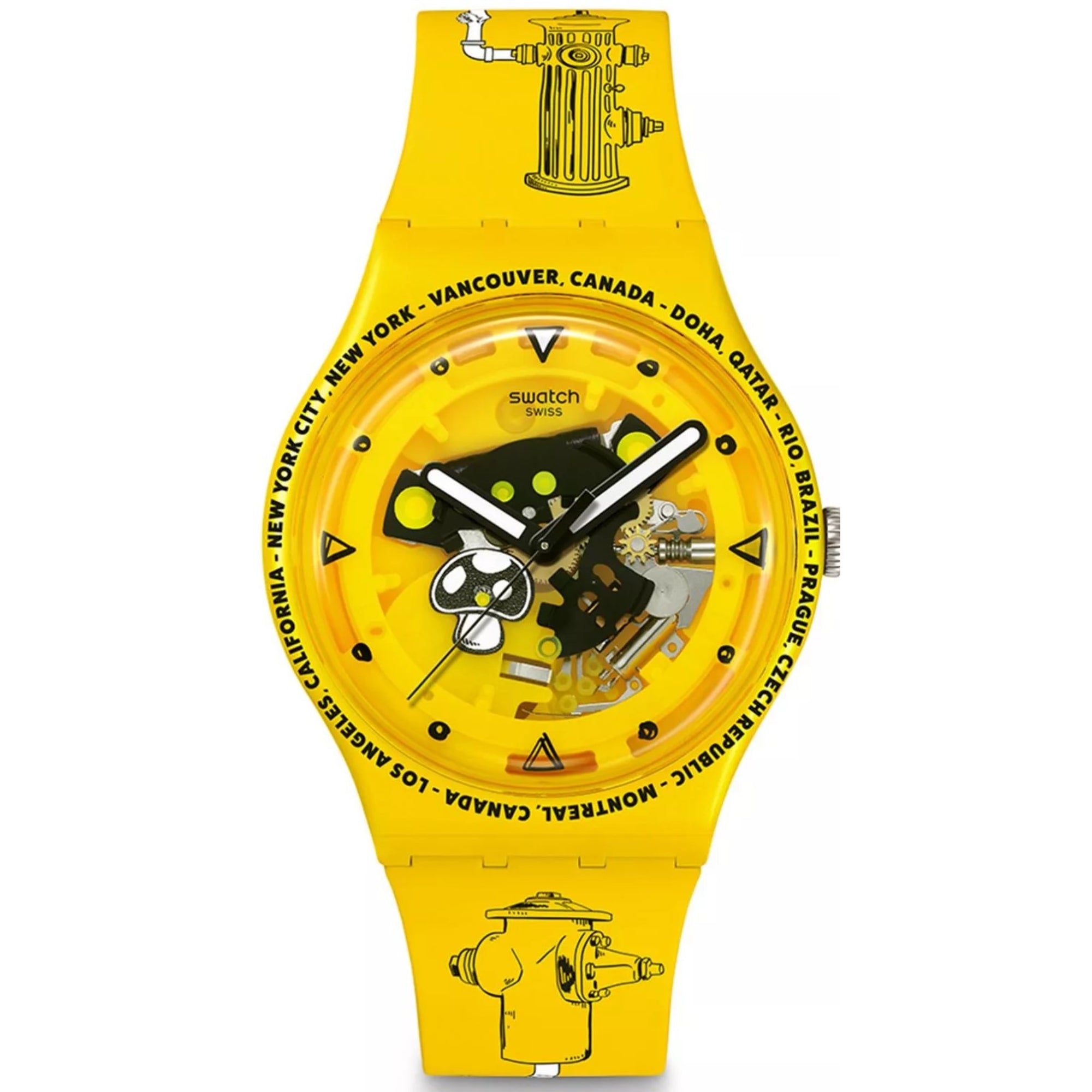 Swatch TIME WITH ANDY ANDERSON Yellow Dial Silicone Strap Unisex Watch SO29J101