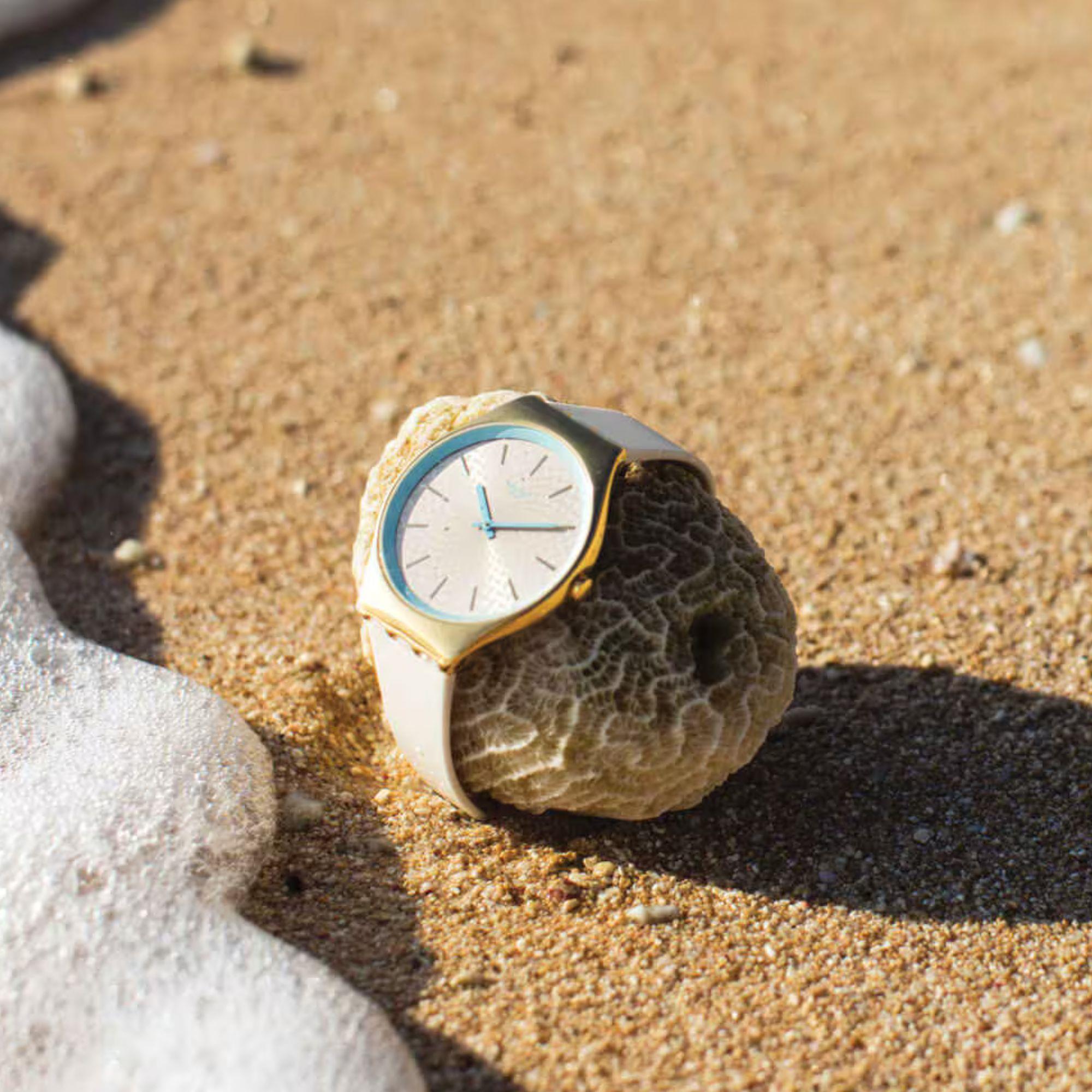 Swatch COCO HO BLU Ivory Dial Silicone Strap Watch SYXG127
